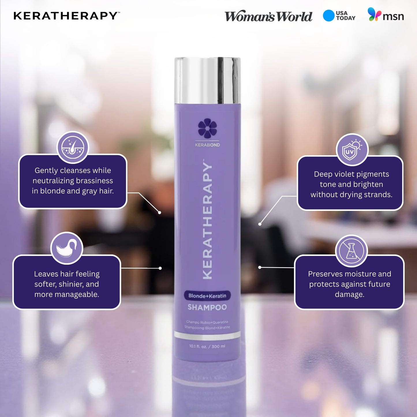 KERATHERAPY Keratin Infused Totally Blonde Violet Toning Shampoo, 10.1 fl. oz., 300 ml - Violet Shampoo for Blonde Color Treated Hair, Brassy, Silver, & Highlighted - Sulfate & Paraben Free
