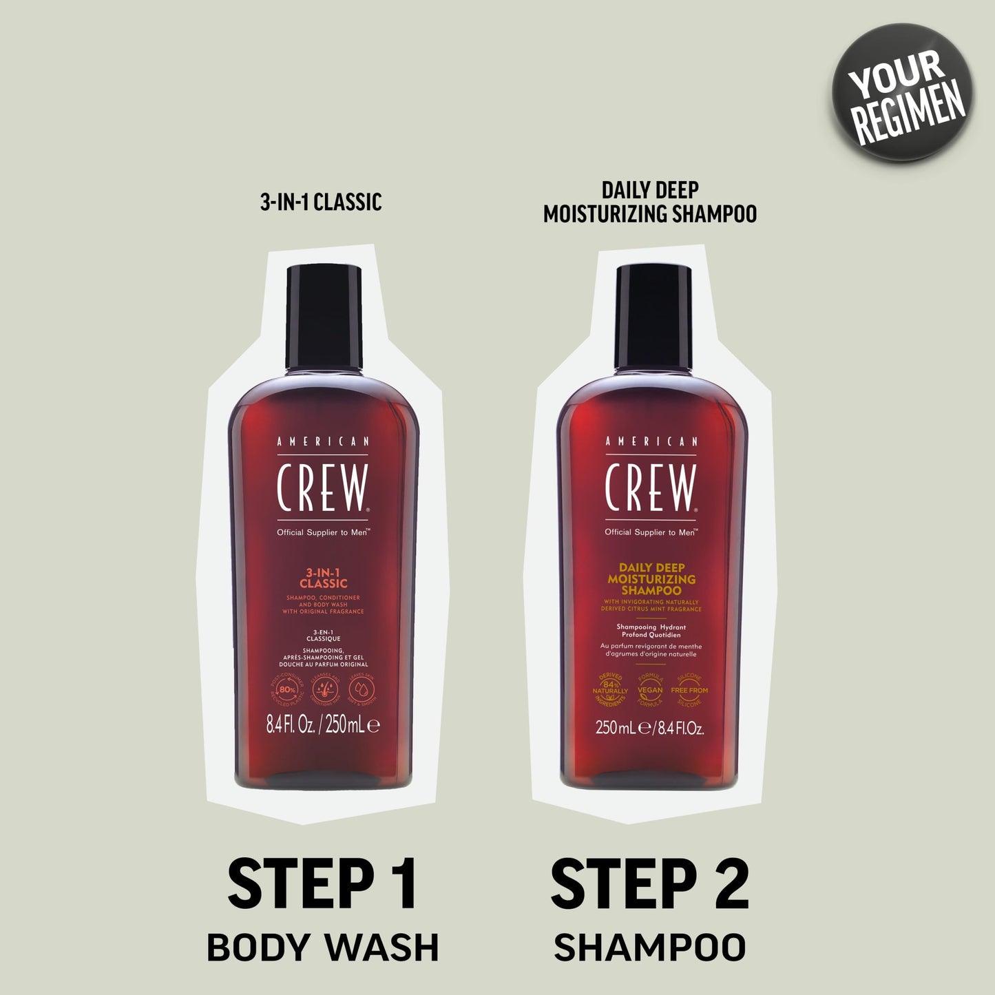 American Crew Shampoo for Men, Daily Deep Moisturizer, Naturally Derived, Vegan Formula, Citrus Mint Fragrance, 3.3 Fl Oz