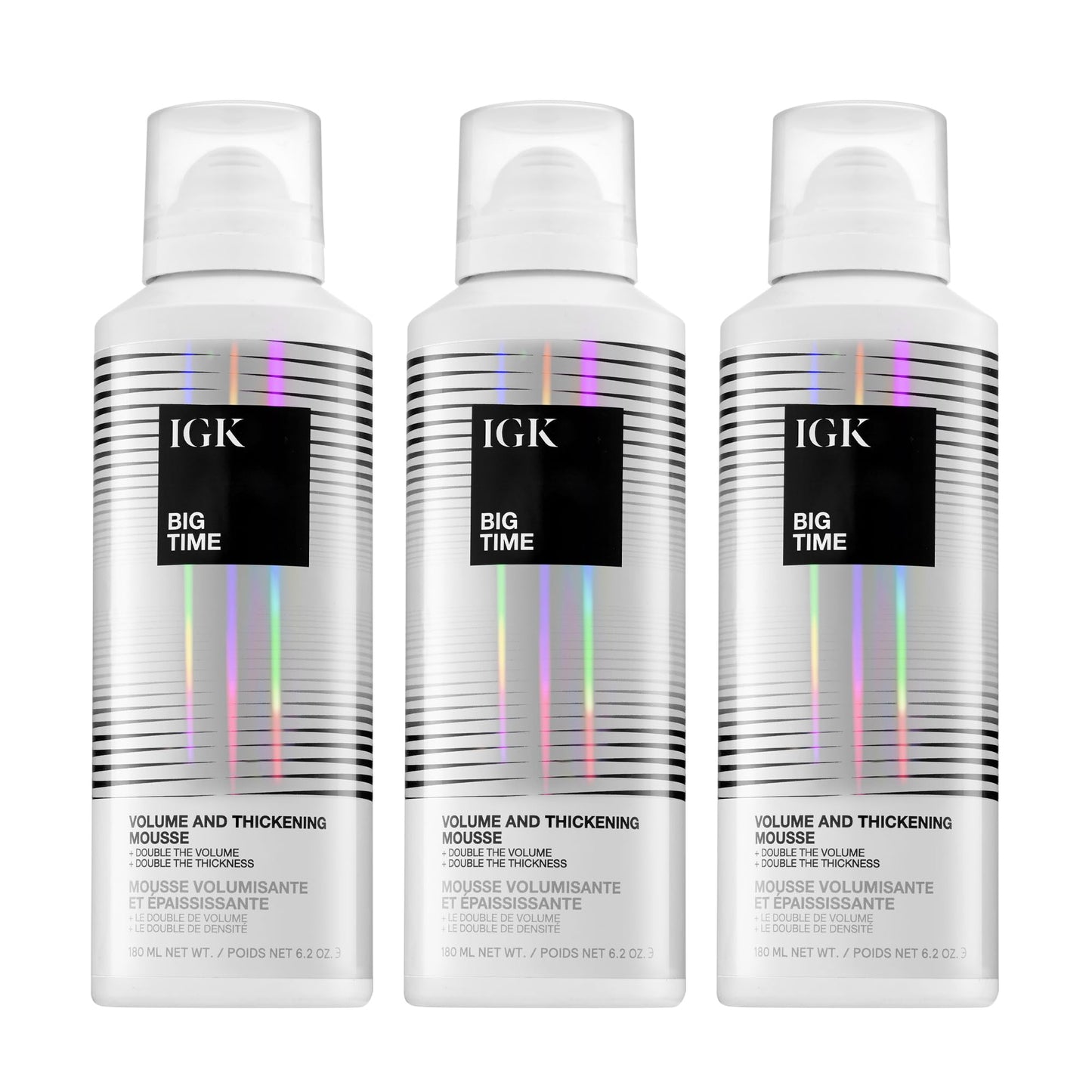 IGK Big Time Volume Mousse 3-Pack – Lightweight Hair Mousse for Maximum Volume, Body & Hold