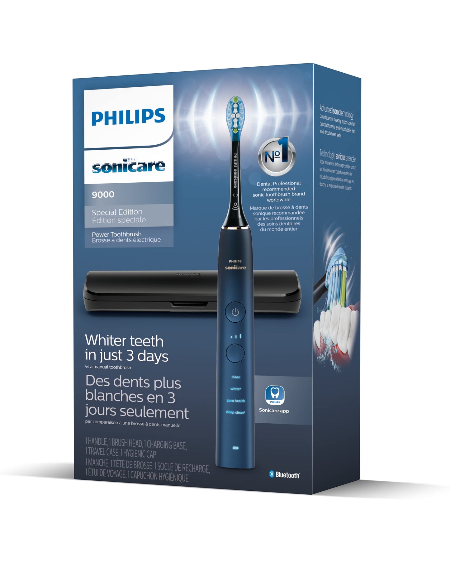 Philips Sonicare DiamondClean 9000 Electric Toothbrush - Sonic Toothbrush with App, Pressure Sensor, 12 Brushing Settings, Replacement Reminder, Charging Stand, Travel Case, Aquamarine, HX9911/92