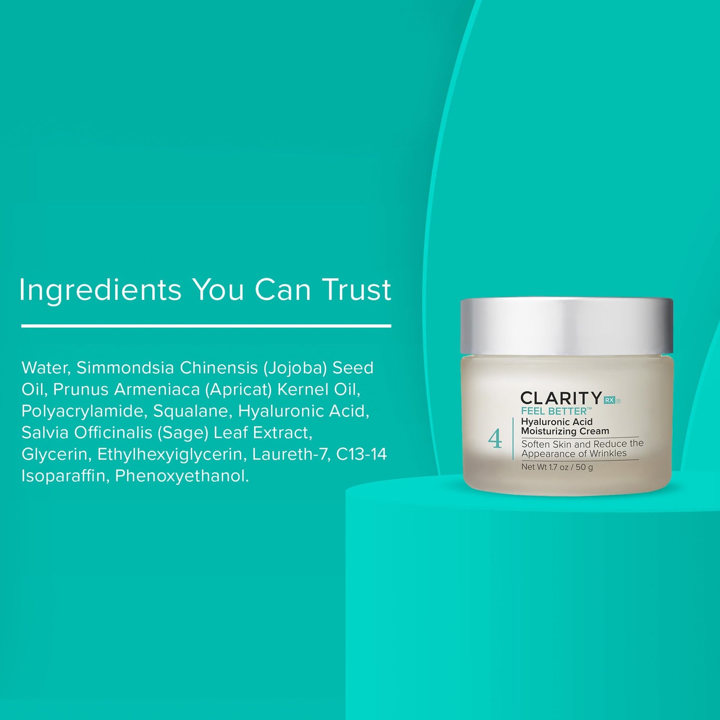 ClarityRx Feel Better Hyaluronic Acid Face Moisturizer, Natural Plant-Based Moisturizing Cream with Jojoba Oil & Hyaluronic Acid for Hydration, Smooths Dry, Aging Skin, Paraben & Cruelty Free