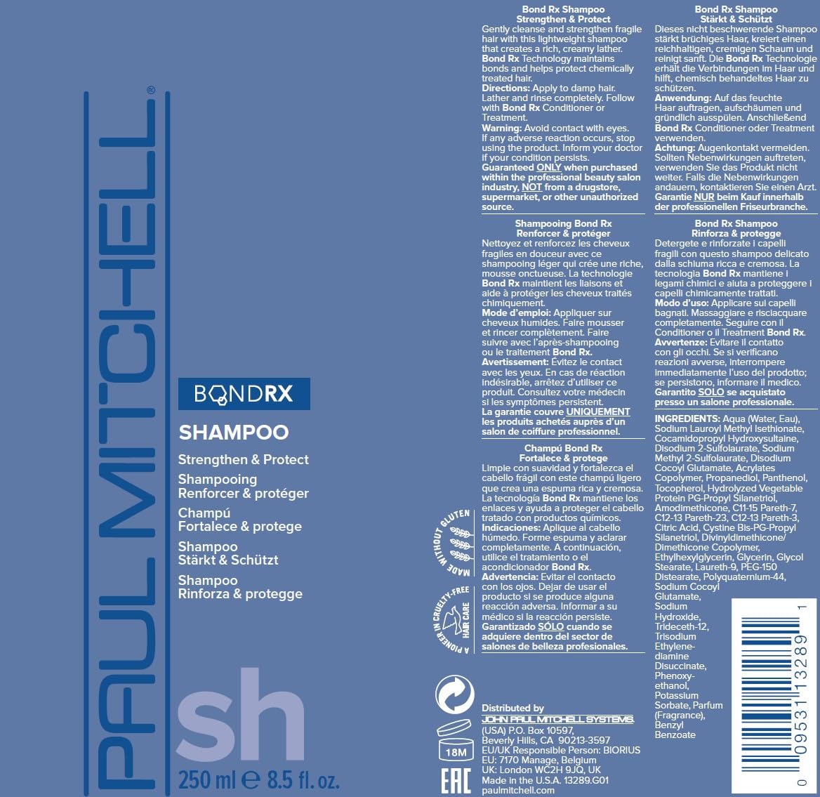 Paul Mitchell Bond Rx Shampoo, Strengthens + Protects, For Chemically Treated + Damaged Hair