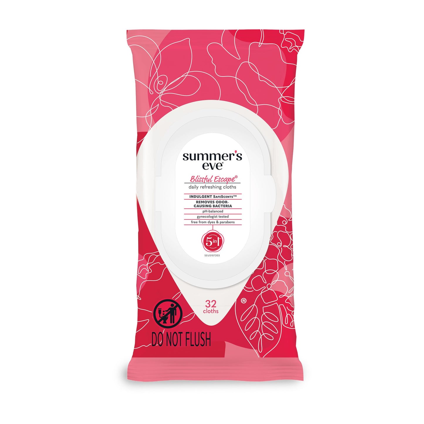 Summer's Eve Blissful Escape Daily Refreshing Feminine Wipes, 32 Count (4 Pack + 1 Pack)
