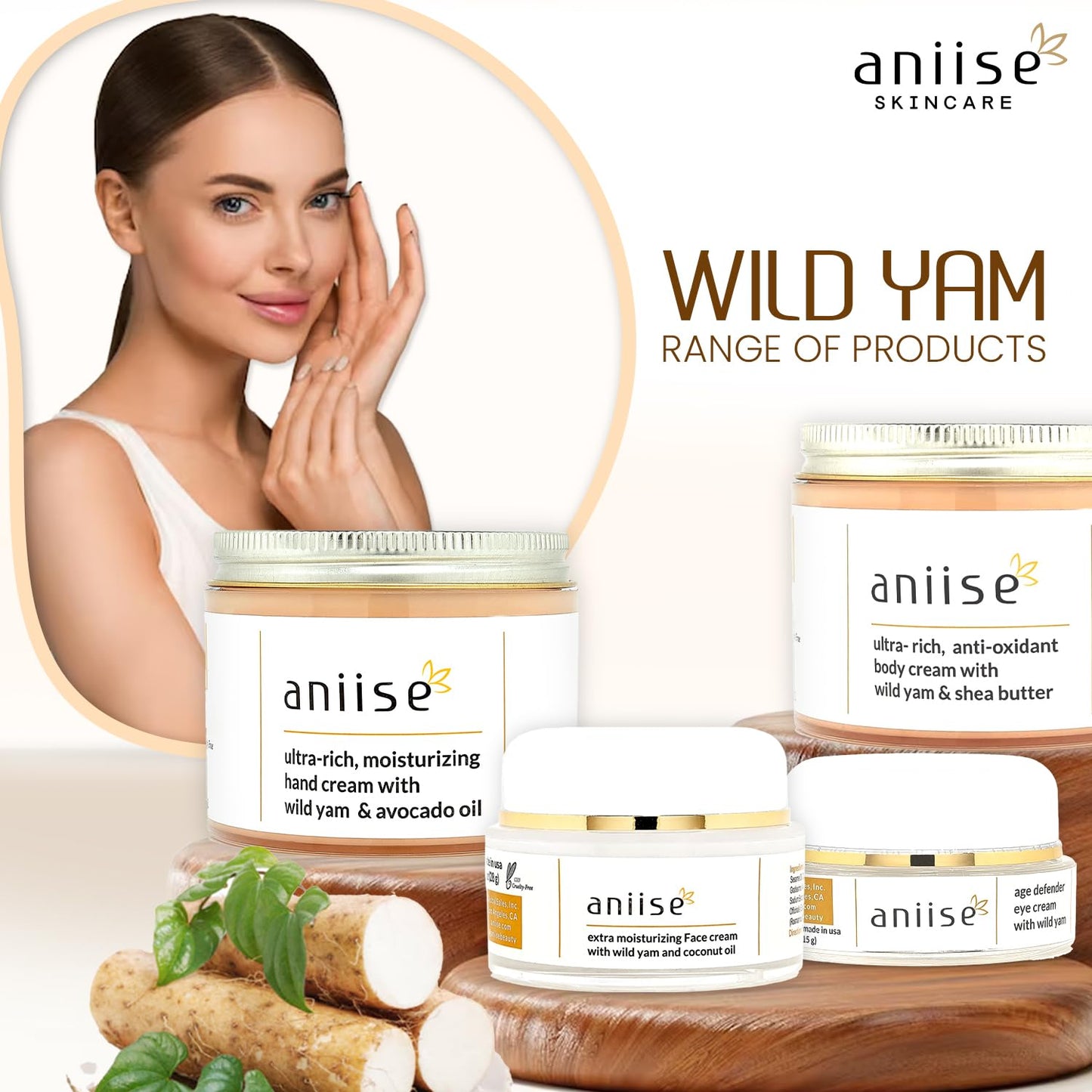 Wild Yam Roots Cream Set – Face, Eye, Hand & Body Creams | Hydrating & Nourishing Skincare Kit for Men & Women | Suitable for All Skin Types