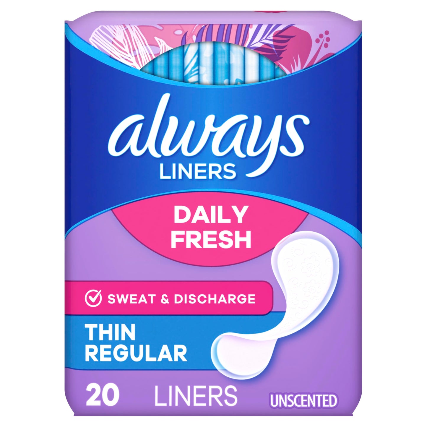 Always Dailies Thin Unscented Panty Liners - Regular - 20ct