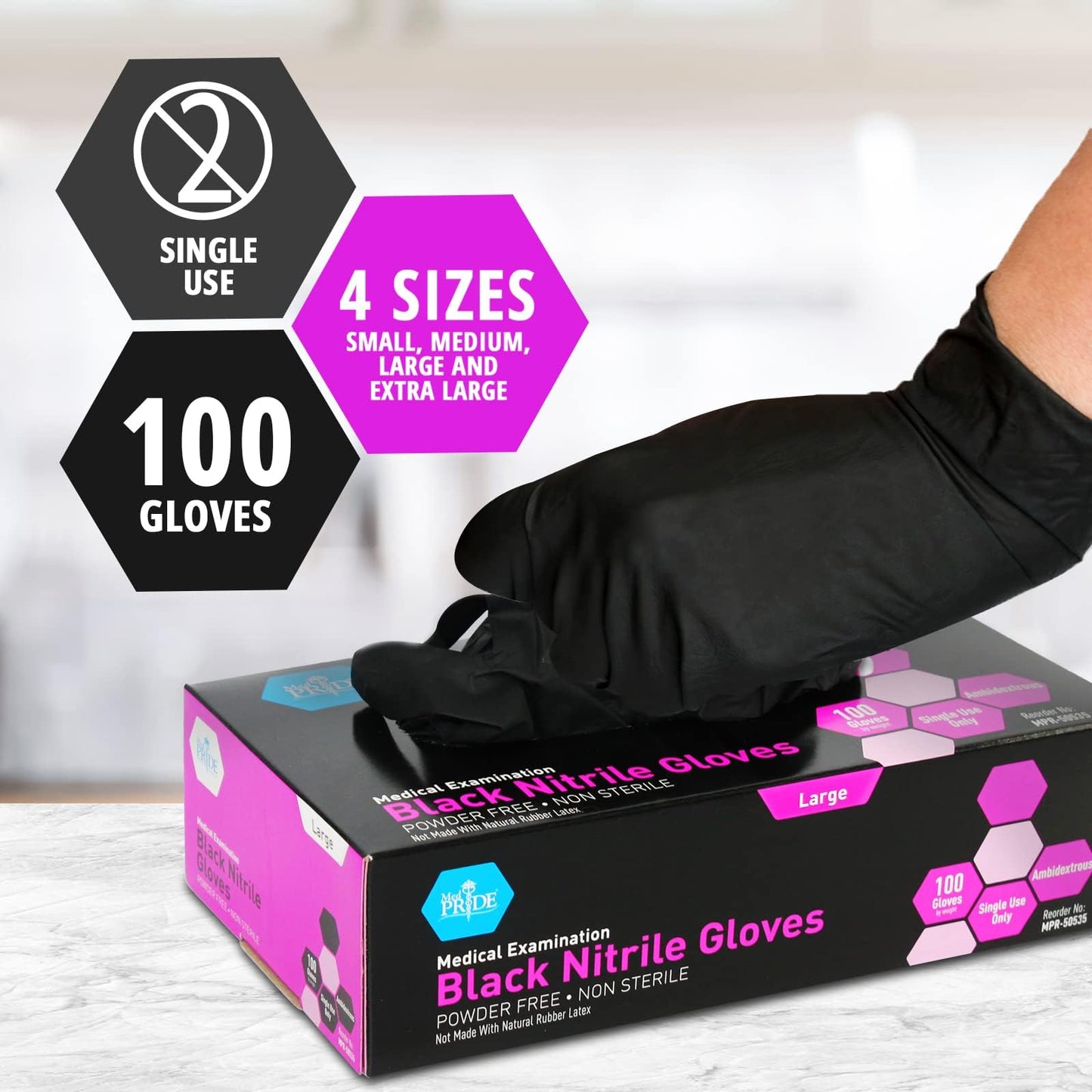 MED PRIDE Medical Exam Nitrile Gloves| Black, Latex/Powder-Free, Non-Sterile Exam (Medium (Box of 100))