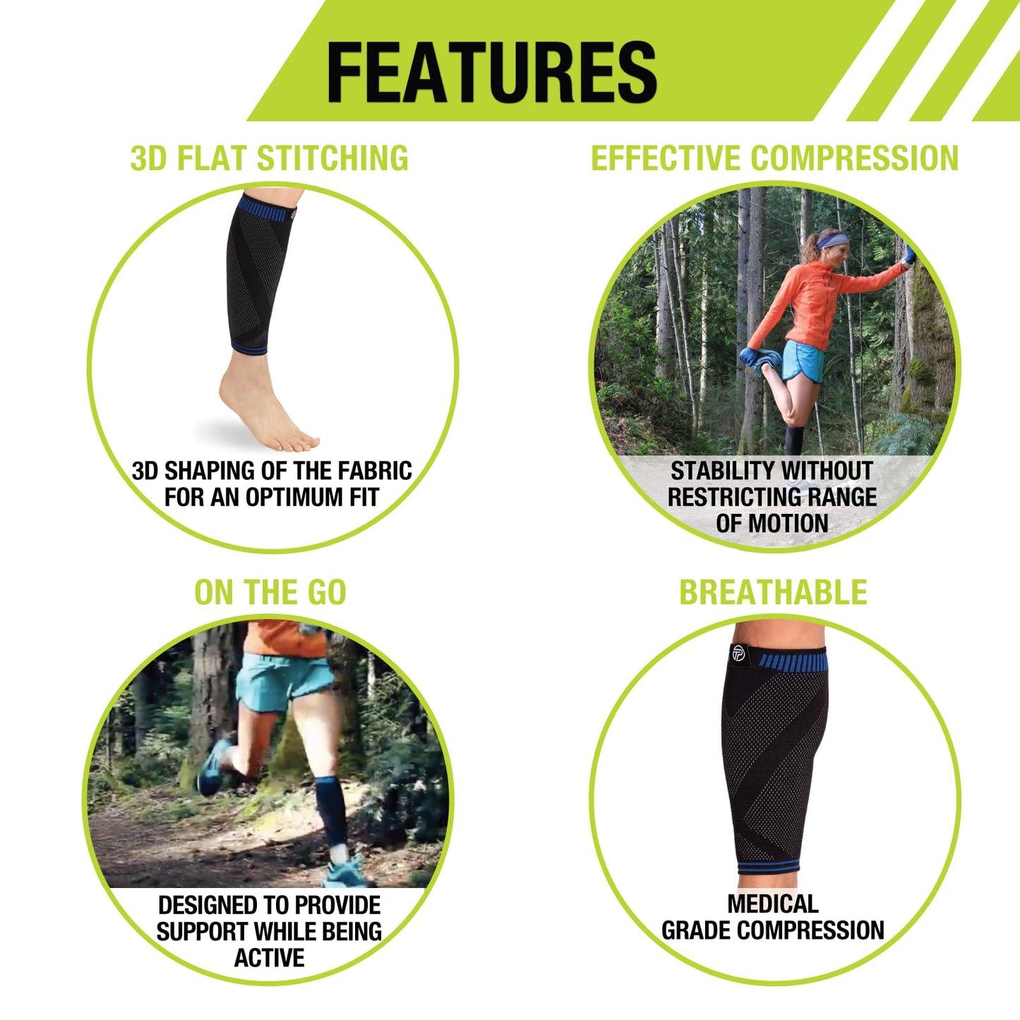 Pro-Tec Athletics 3D Flat Premium Calf Sleeve, Medical Grade Compression with 3D Shaping for Customized Fit, Targeted Muscle Support, Breathable Stretch Fabric allows Full Range of Motion, Large