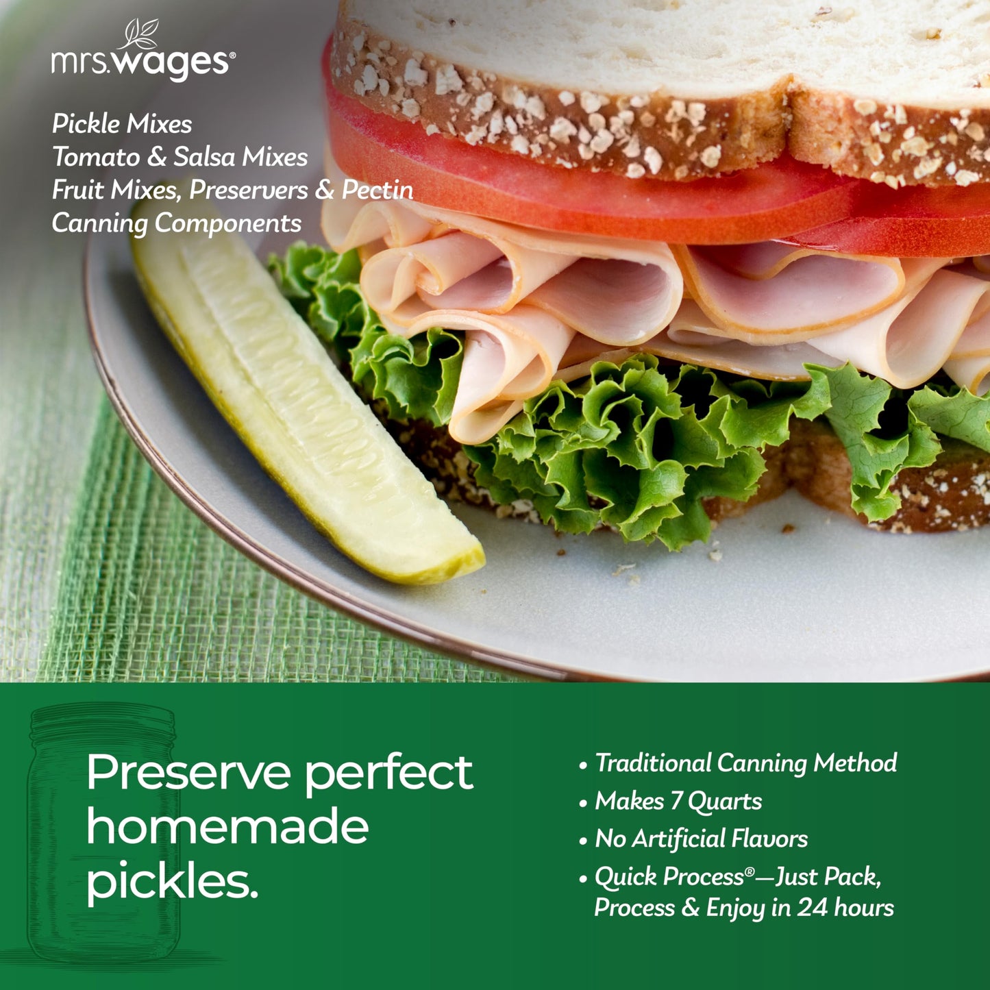 Mrs. Wages Kosher Dill Pickles Quick Process Mix, Quick and Easy, Simple-To-Use, Traditional Pickle Flavoring, Enhance Your Pickling Cucumbers, 6.5 oz Packet (Value Pack of 6)
