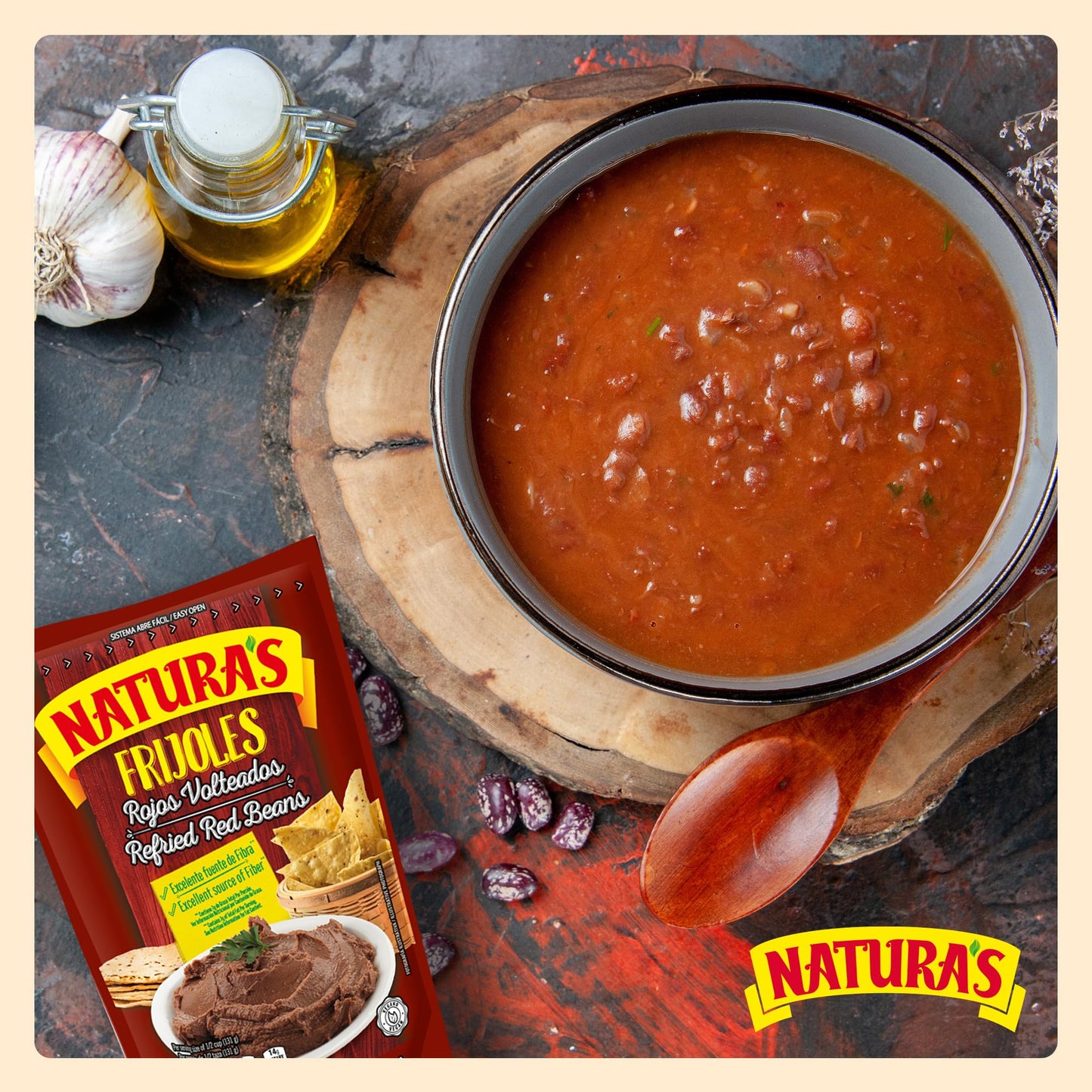 NATURA'S Refried Red Beans, Ready-to-Eat Vegetarian Refried Beans, Frijoles Rojos 26.45 oz Pouch (Pack of 12)