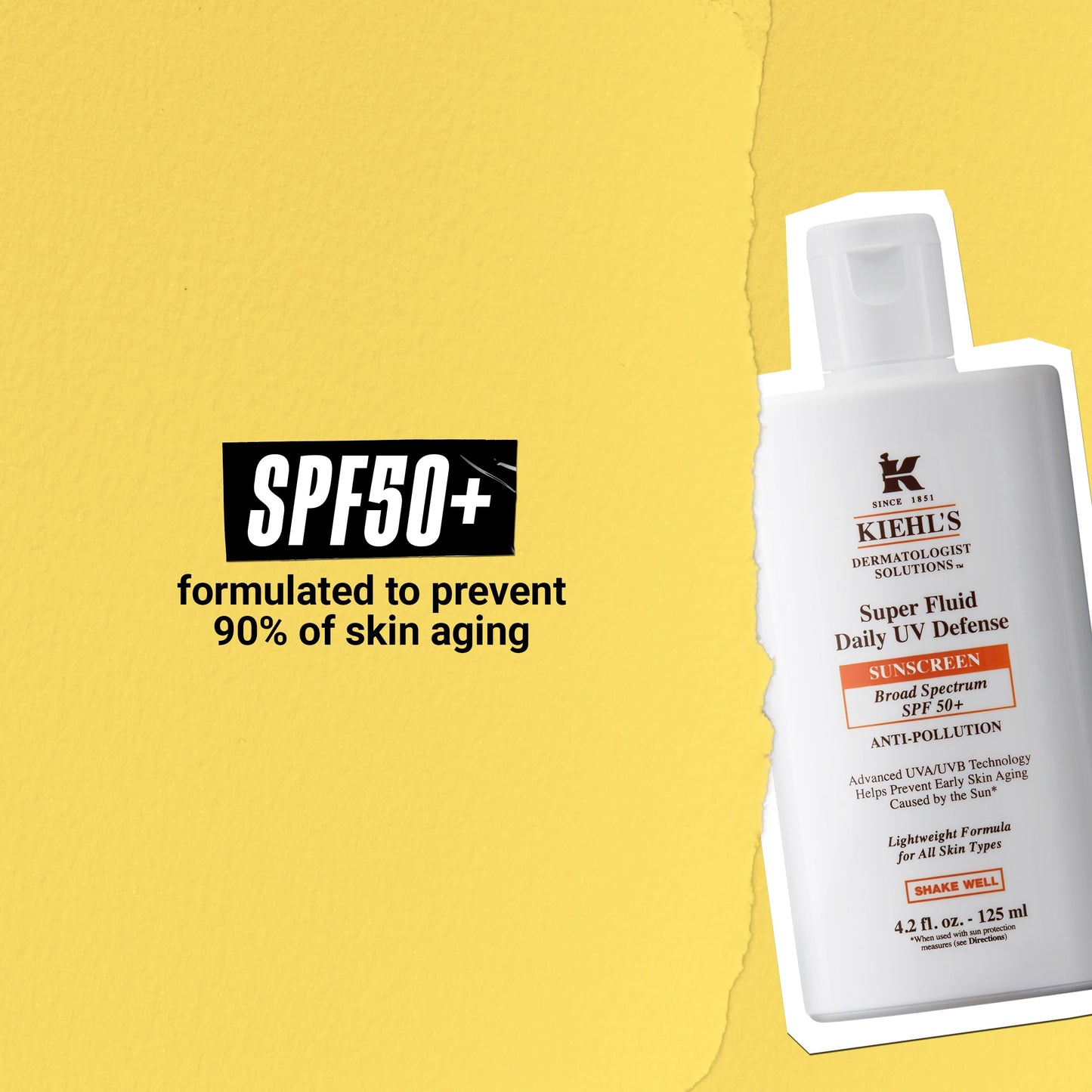 Kiehl's Super Fluid UV Defense Daily Facial Sunscreen SPF 50+, Lightweight Matte Finish, Protects Against UVA/UVB Rays & Pollution, Vitamin E & Baicalin, Non-comedogenic, Paraben-free, Fragrance-free