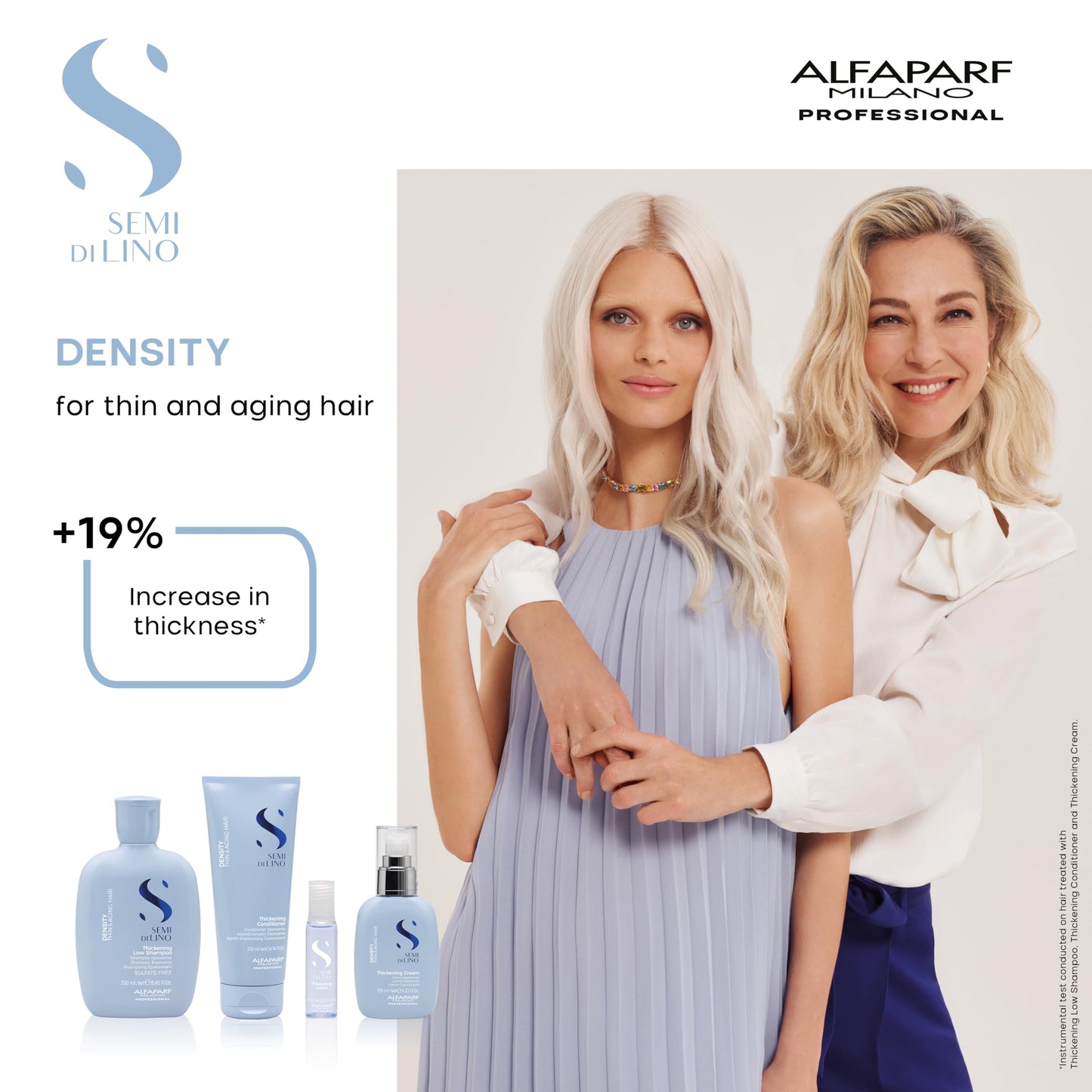 Alfaparf Milano Semi di Lino Density Gift Set for Thin and Aging Hair - Thickening Shampoo, Conditioner and Leave-In Volumizing Cream - Sulfate Free