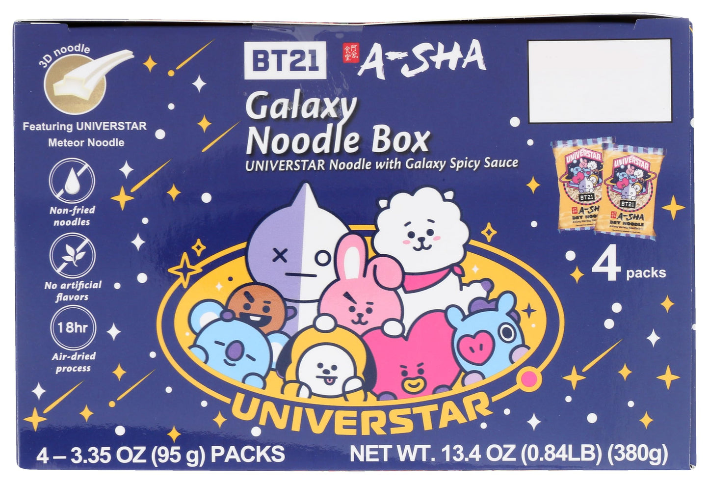 A-Sha Galaxy Noodles with Spicy Sauce 4pk, 13.4 OZ