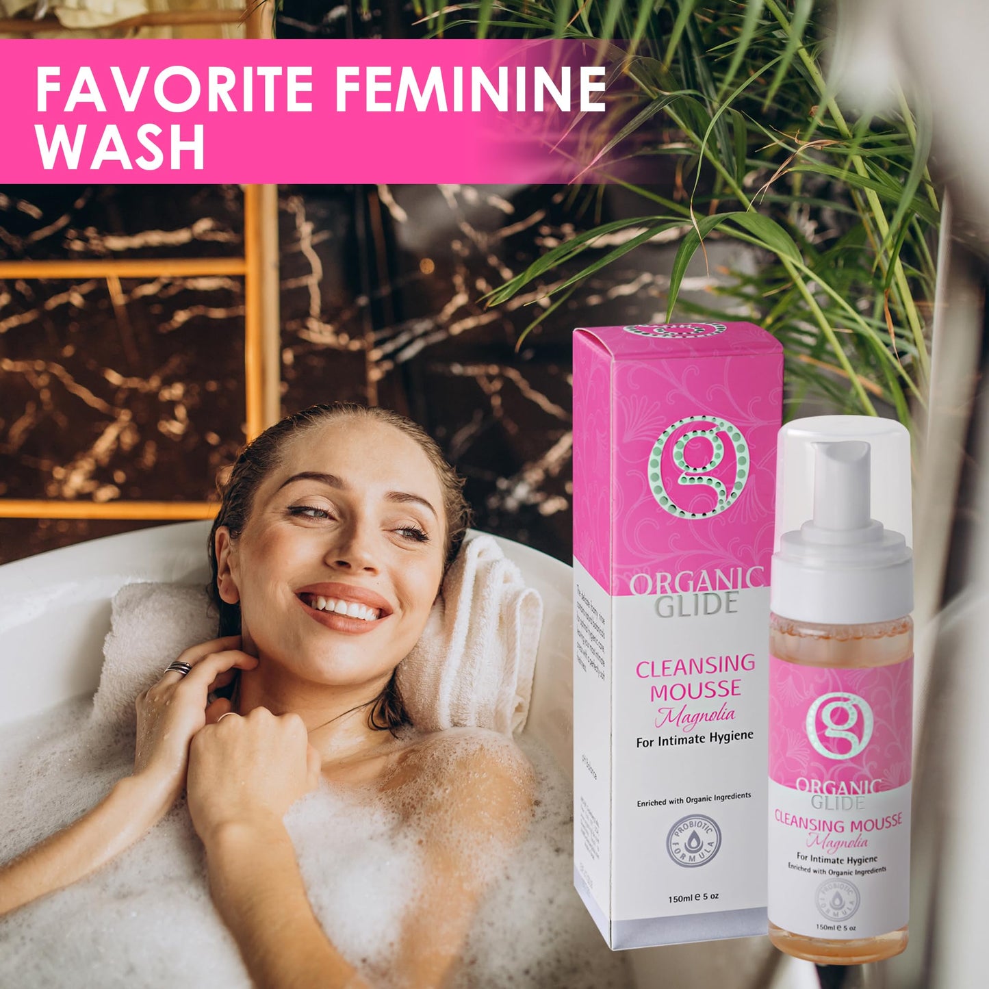 Organic Glide Feminine Body Wash 5 fl oz - Natural Cleansing Mousse with Unique Probiotic Support, pH Balanced, Gentle for Sensitive Skin & Intimate Areas, Refreshing Magnolia Scent (1-pack)