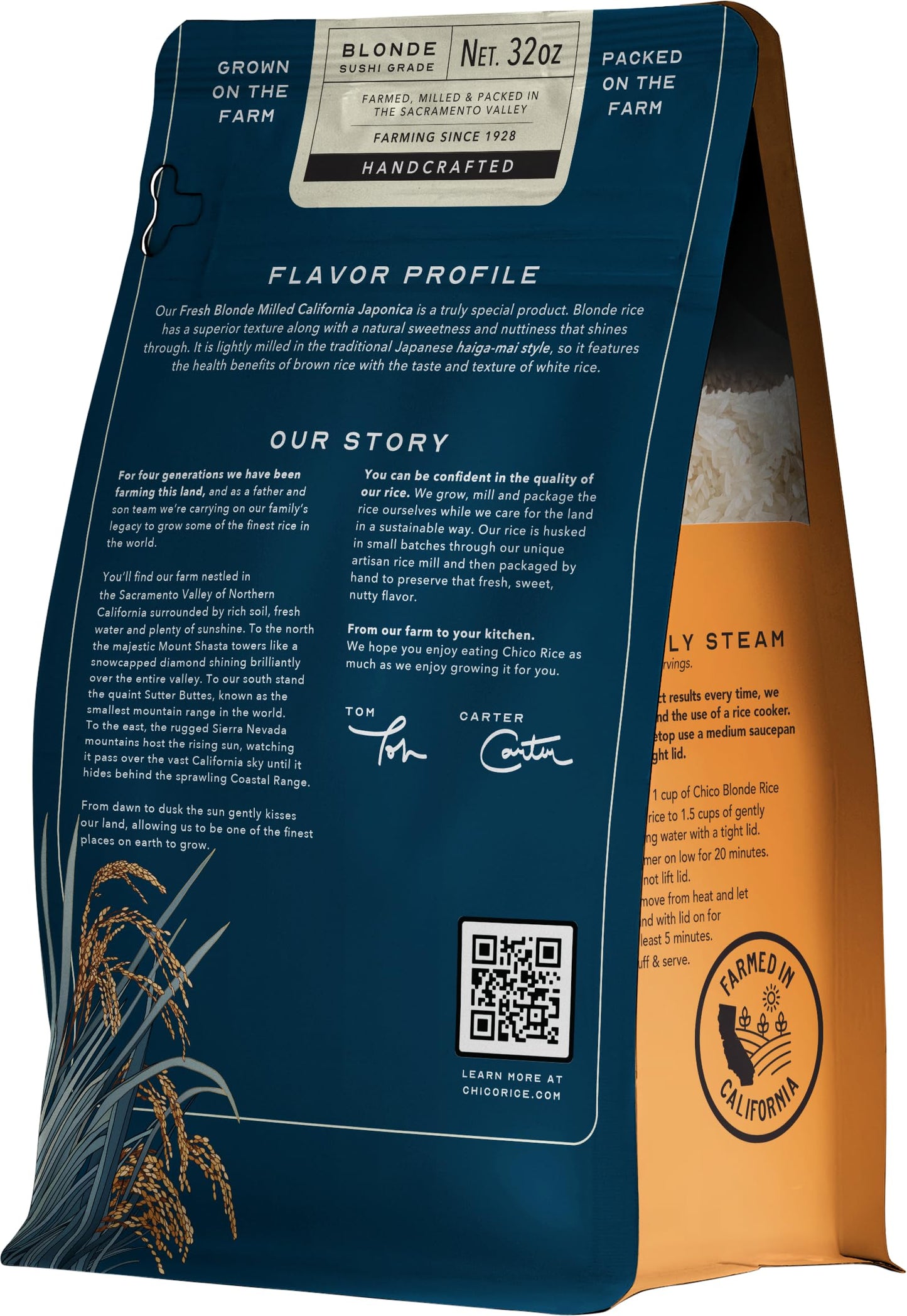 Chico Rice Blonde Milled California Japonica | Haiga-Mai Style, Freshly Milled, Non-GMO, Gluten-Free, Vegan | Nutritious, Quick-Cooking, Perfect for Sushi, Risottos, Stir-Fries, Grain Bowls - 32 oz. (2 Pack)