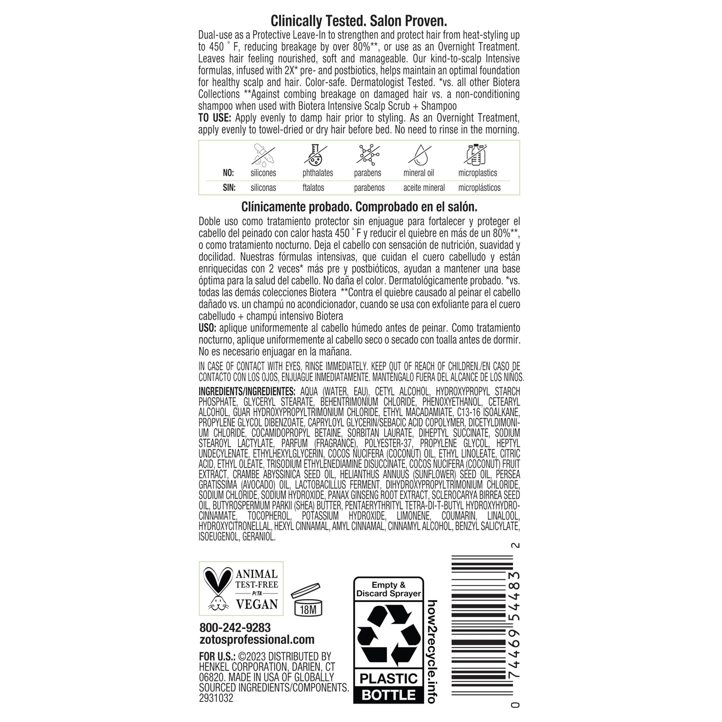 Biotera Intensives 2:1 Protective Leave-In + Overnight Treatment | Vegan & Animal Test Free | Paraben & Sulfate Free | Color-Safe | 8 Fl Oz