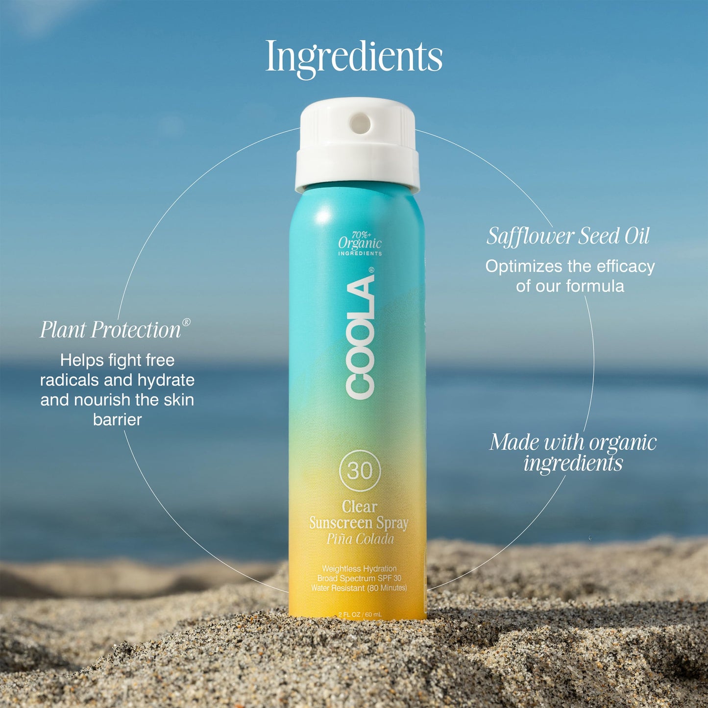 COOLA Organic Sunscreen SPF 30 Sunblock Spray, Dermatologist Tested Skin Care for Daily Protection, Vegan and Gluten Free, Piña Colada