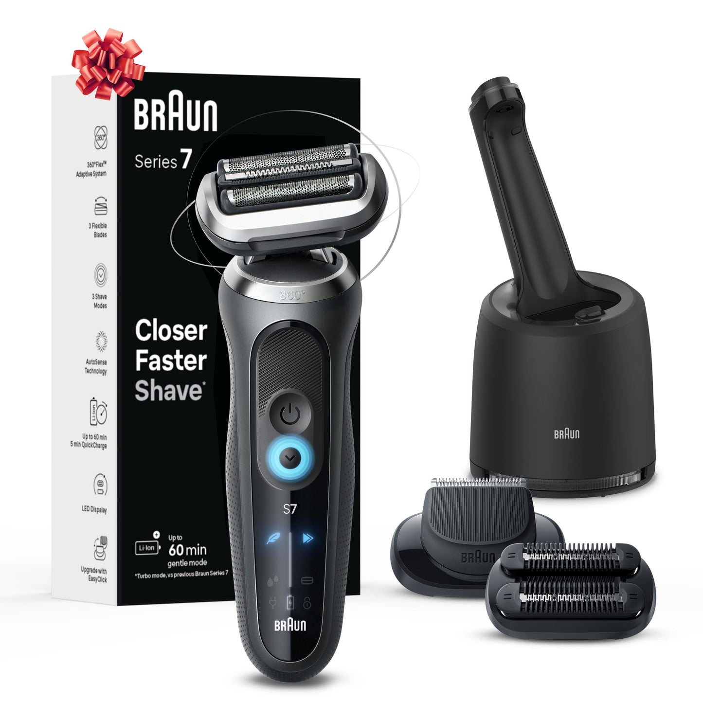 Braun Electric Shaver for Men, Series 7 7185cc, Waterproof, Wet & Dry Shave, Shaving Kit with SmartCare Center and Beard Trimmer, 3 Shave Modes, 60 Minute Battery Runtime, 10 Piece Set