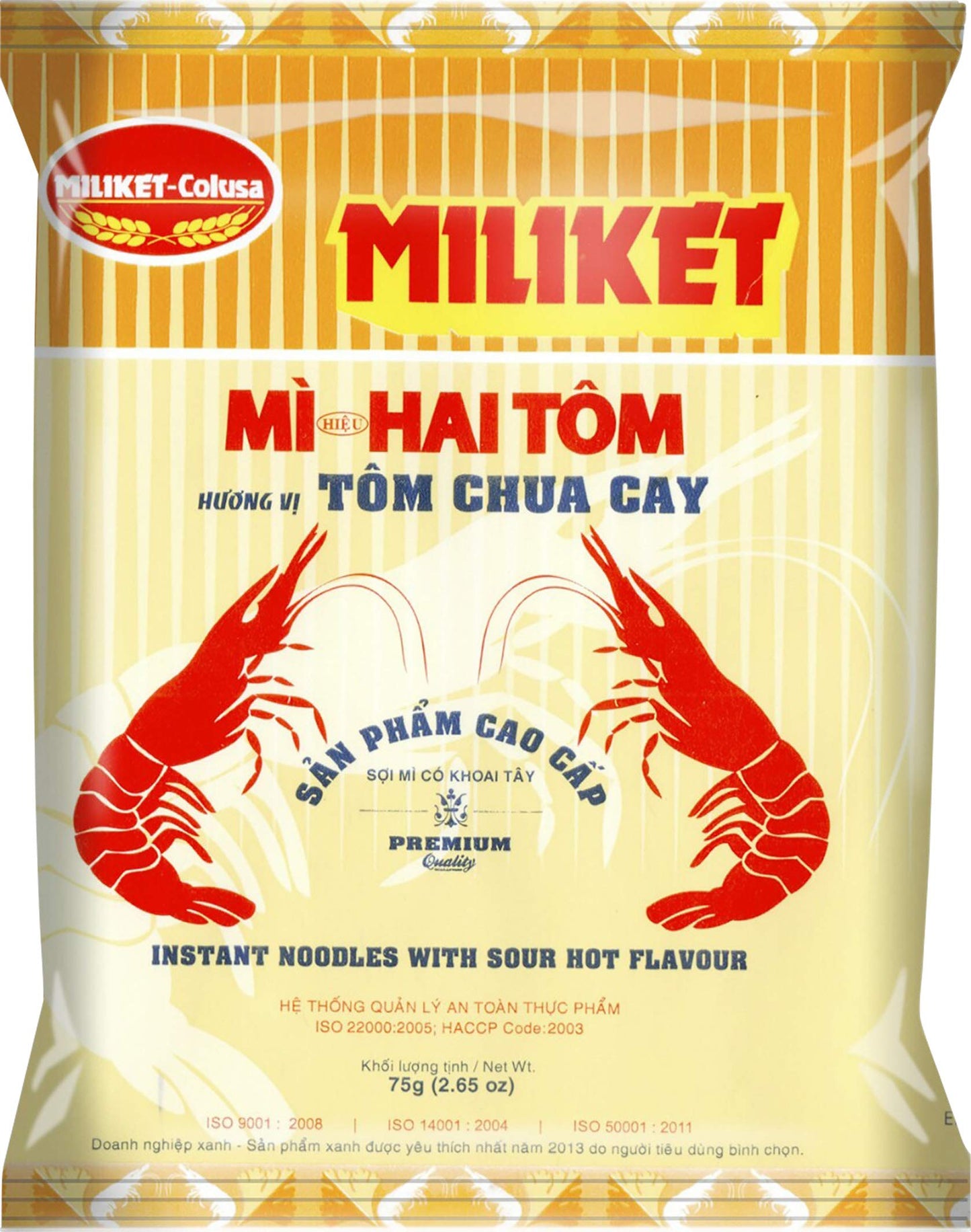Miliket-Colusa Vietnam Instant Ramen Noodles - Sour Hot Shrimp Flavor Tôm Chua Cay (Pack of 10)