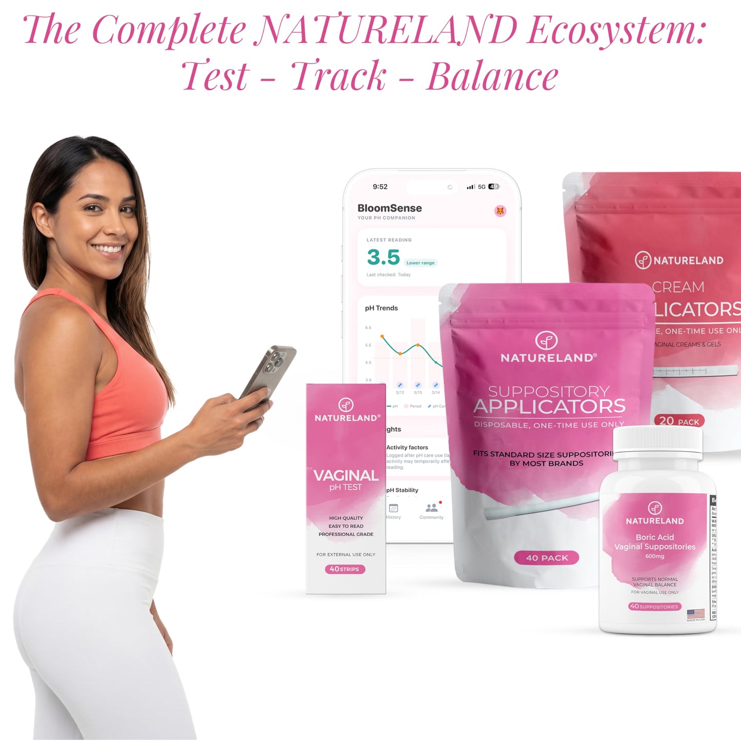 NATURELAND Vaginal Cream Applicators for Women - Smooth Comfort Tip - Dosage Markings - Individually Wrapped Disposable - Intimate Wellness - with BloomSense App (20 Pack)