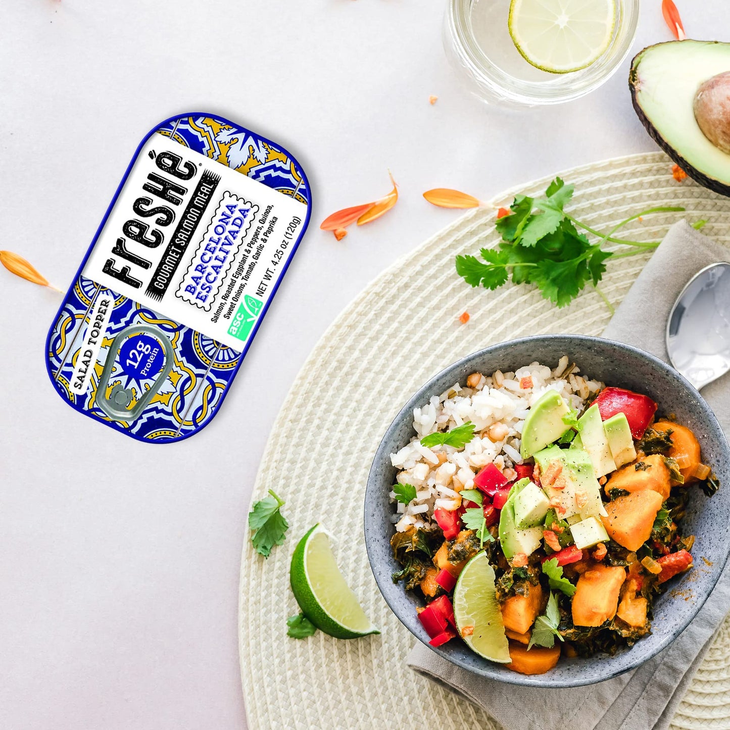 Freshé Canned Salmon Variety Pack (4 Pack) - Mediterranean Style Atlantic Salmon in Olive Oil with Lemon - Sustainably Farmed Tinned Fish (4.25oz Cans)