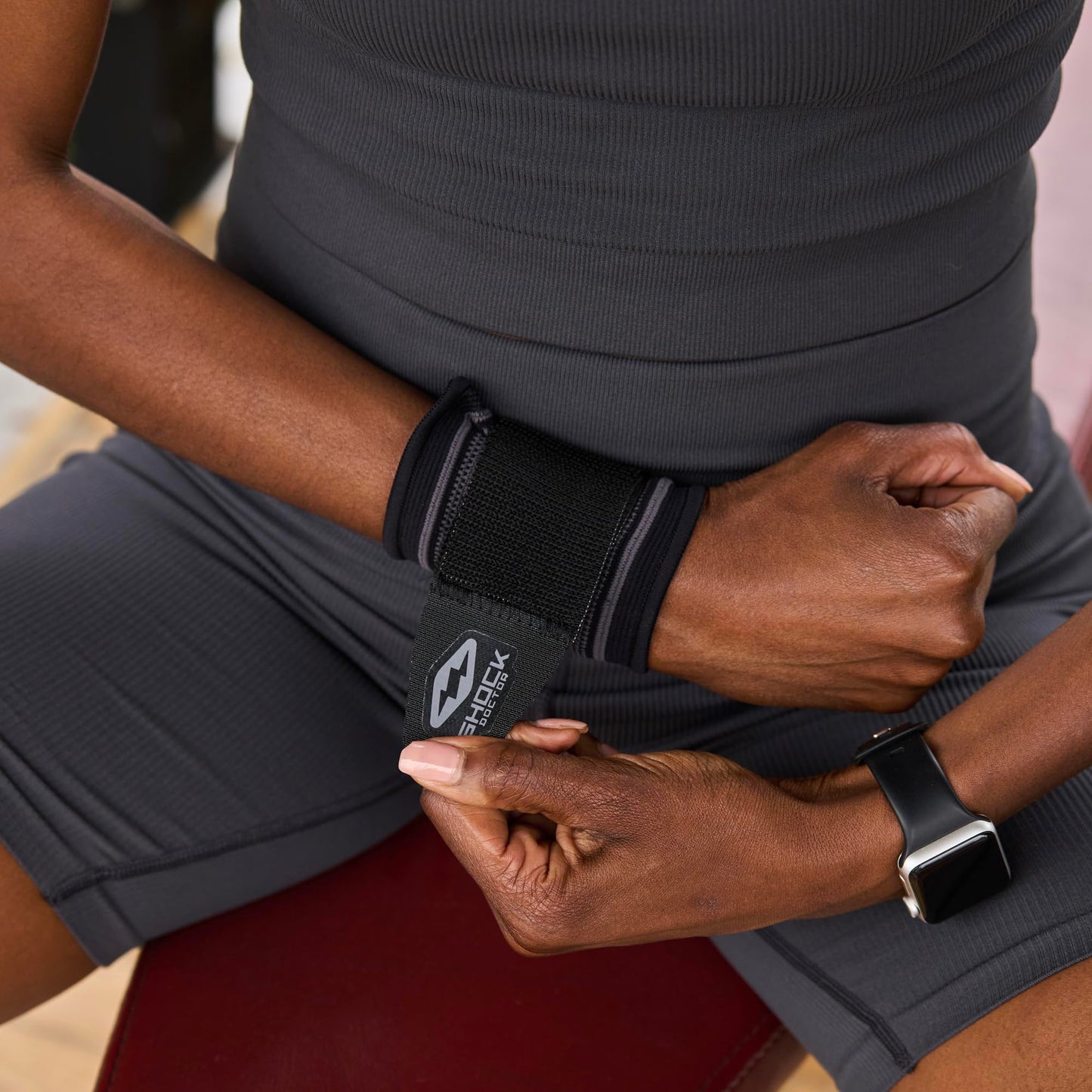 Shock Doctor Compression Knit Wrist Sleeve with Strap, X-Large, Black/Grey