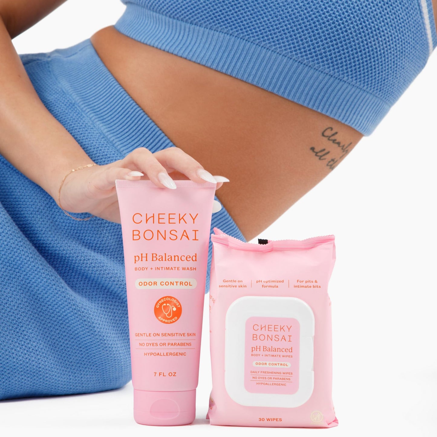 Cheeky Bonsai Daily Freshness Duo – Everywhere Wash (7 oz) + Prebiotic Intimate Wipes (30 ct) – pH Balanced, Moisturizing & Non-Irritating