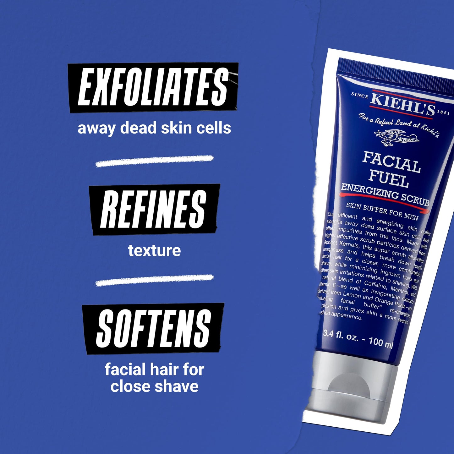 Kiehl's Facial Fuel Exfoliating Face Scrub, Facial Cleanser for Men, Smooths Skin & Removes Dead Skin, Dirt & Oil, Helps Soften Tough Facial Hair, with Caffeine, Menthol, Vitamin E & Citrus Extracts
