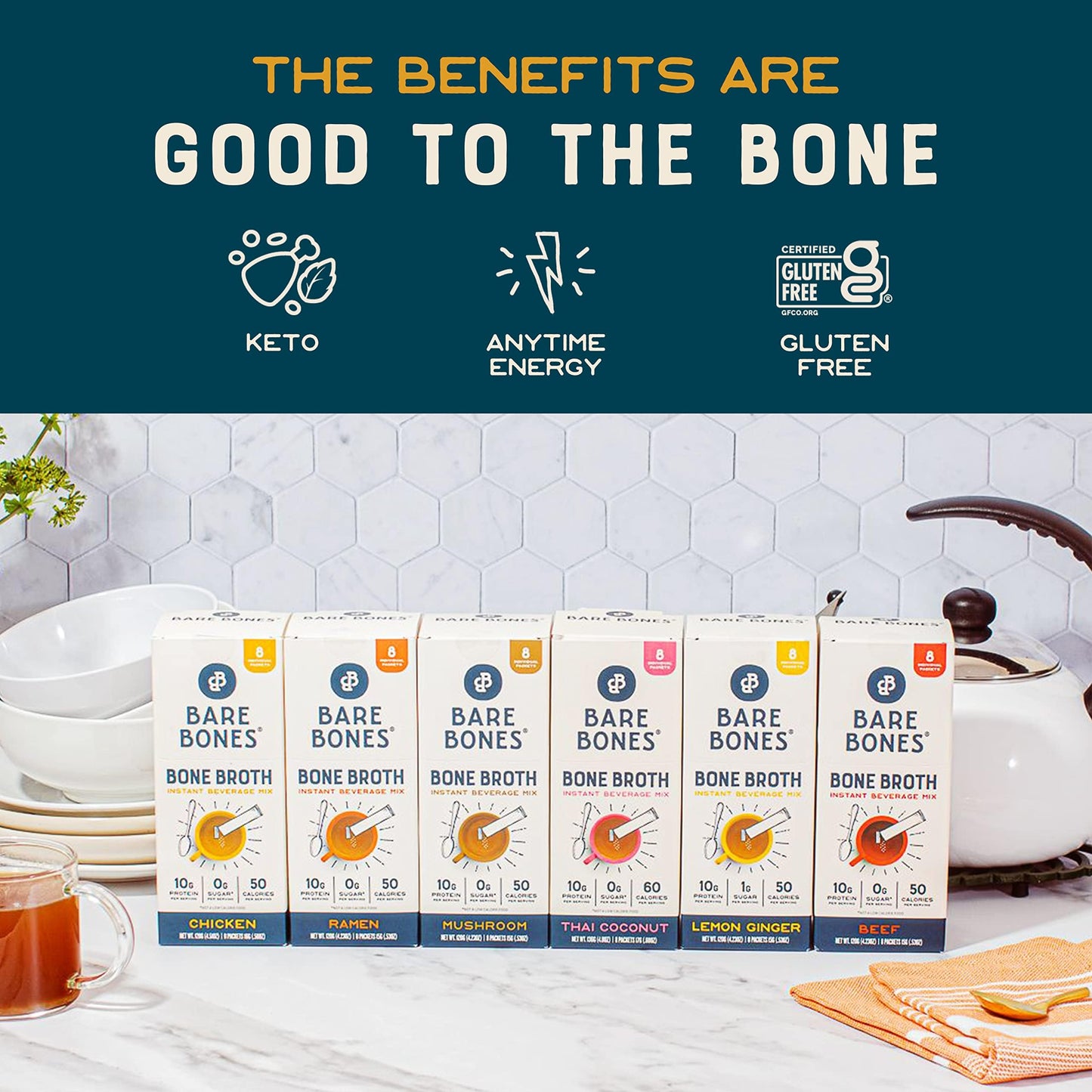 Bare Bones Ramen Bone Broth Instant Powdered Mix Packets 4 Pack