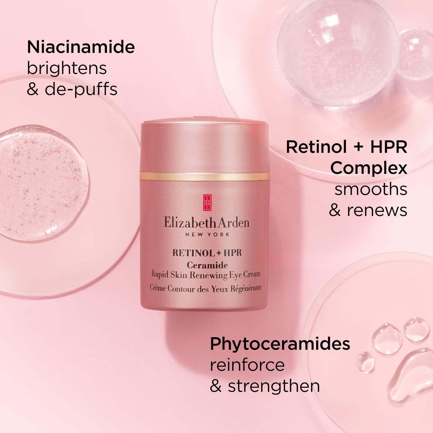 Elizabeth Arden Retinol + HPR Ceramide Rapid Skin Renewing Under Eye Cream, Fine Lines & Wrinkles Treatment with Peptides, Hydrating Brightener, 0.5 fl oz