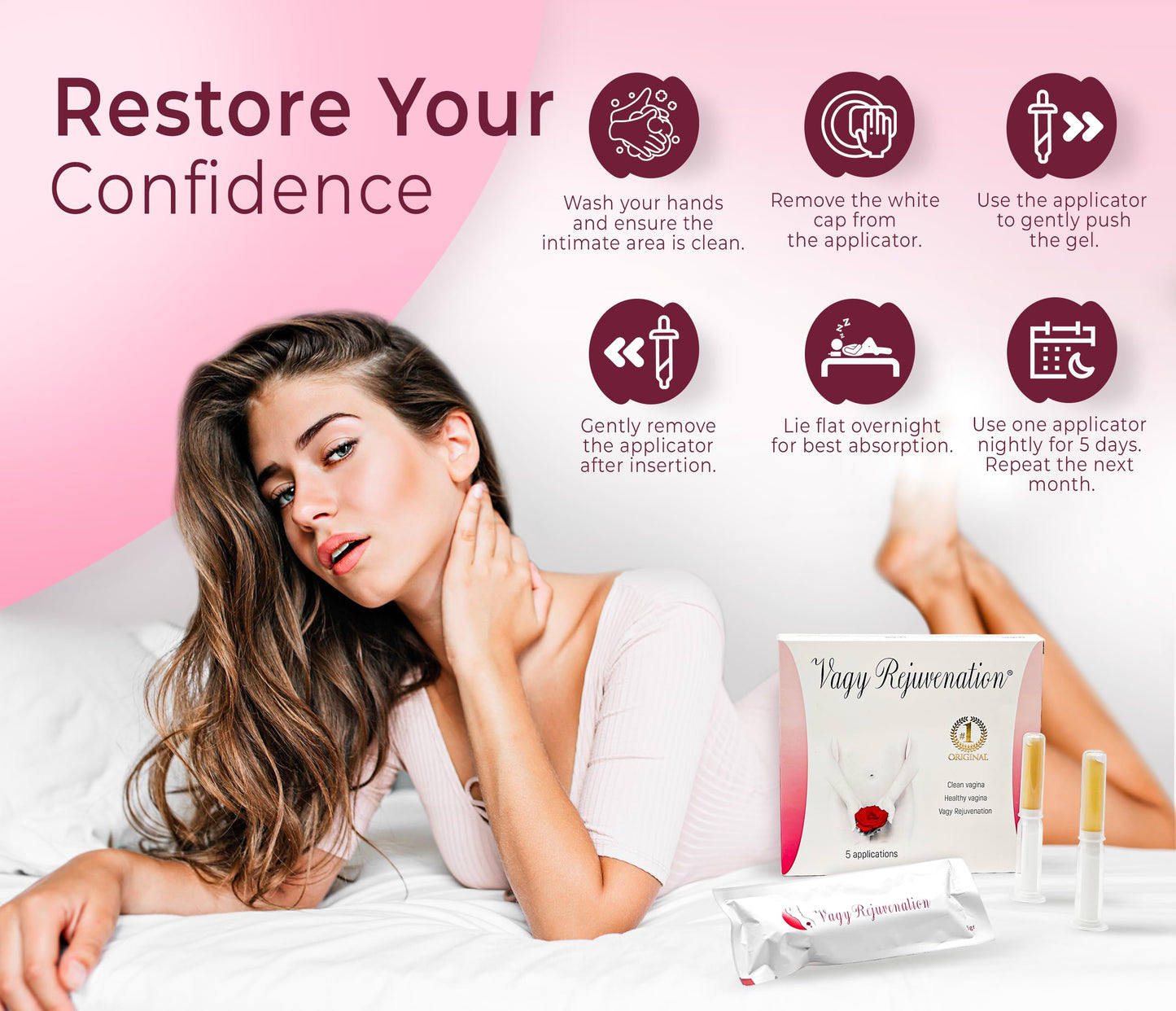 Vagy Rejuvenation Herbal Gels - Application Vaginal Treatment - Natural Moisturizer for Dryness Treatment - Helps Vaginal pH Balance - Botanical Gel for Menopausal Women (5 Apl)