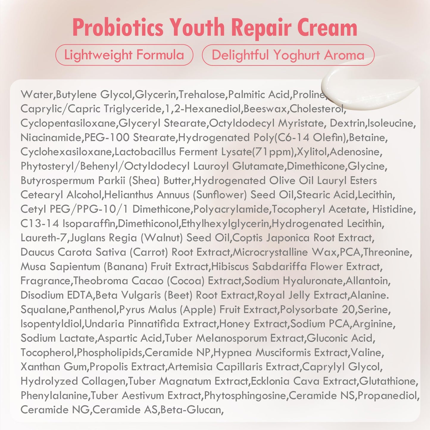 Neogen Dermalogy Probiotics Youth Repair Skin Cream Face Lotion w/Superprobiotics, Collagen & 11 Peptides Skin Repair Cream 1.76 oz