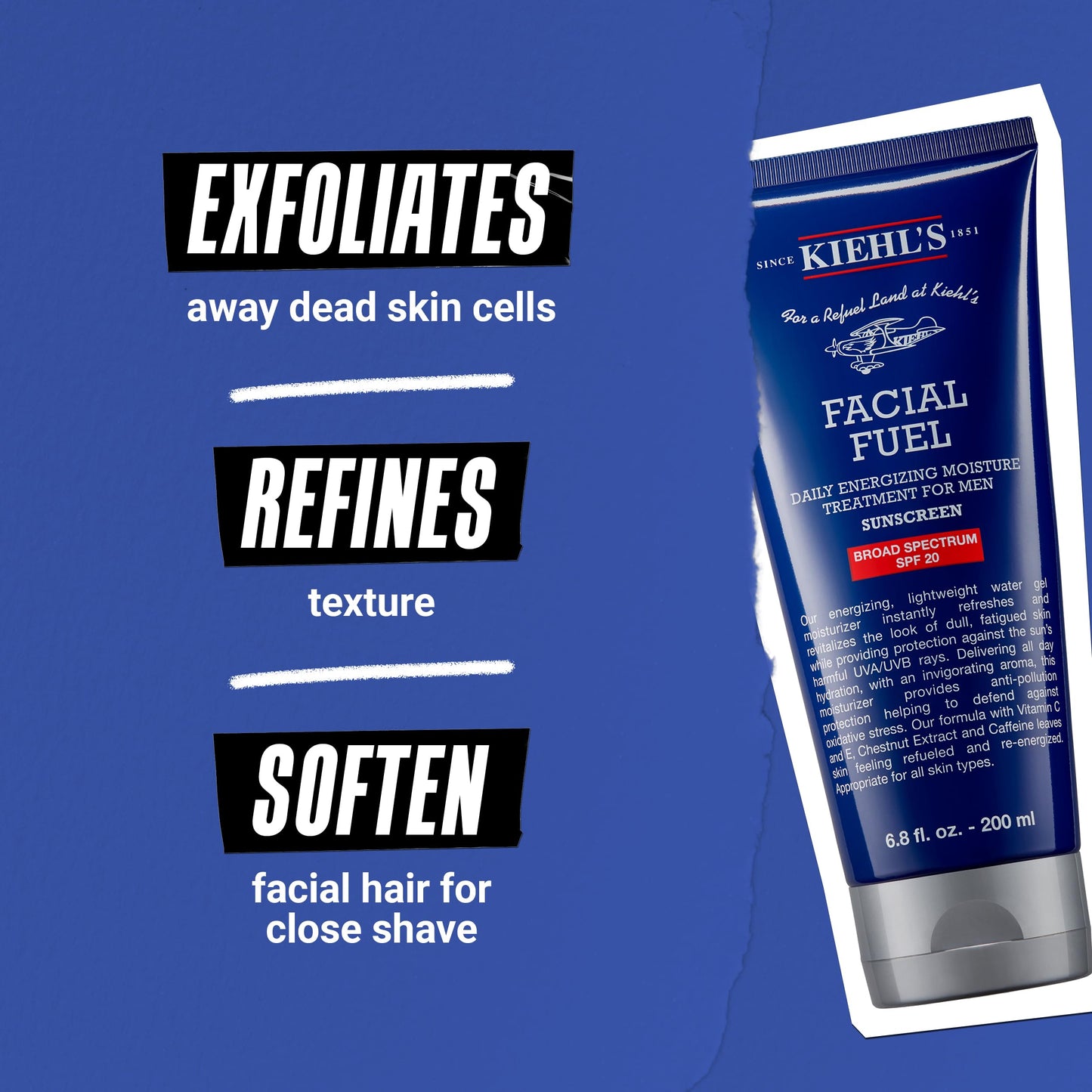 Kiehl's Facial Fuel Moisturizer with SPF 20 for Men, Energizing Face Moisturizer for Dull Skin, Non-Greasy Feel, Hydrating Lotion and Broad Spectrum Sunscreen, with Caffeine, Vitamin C & Vitamin E