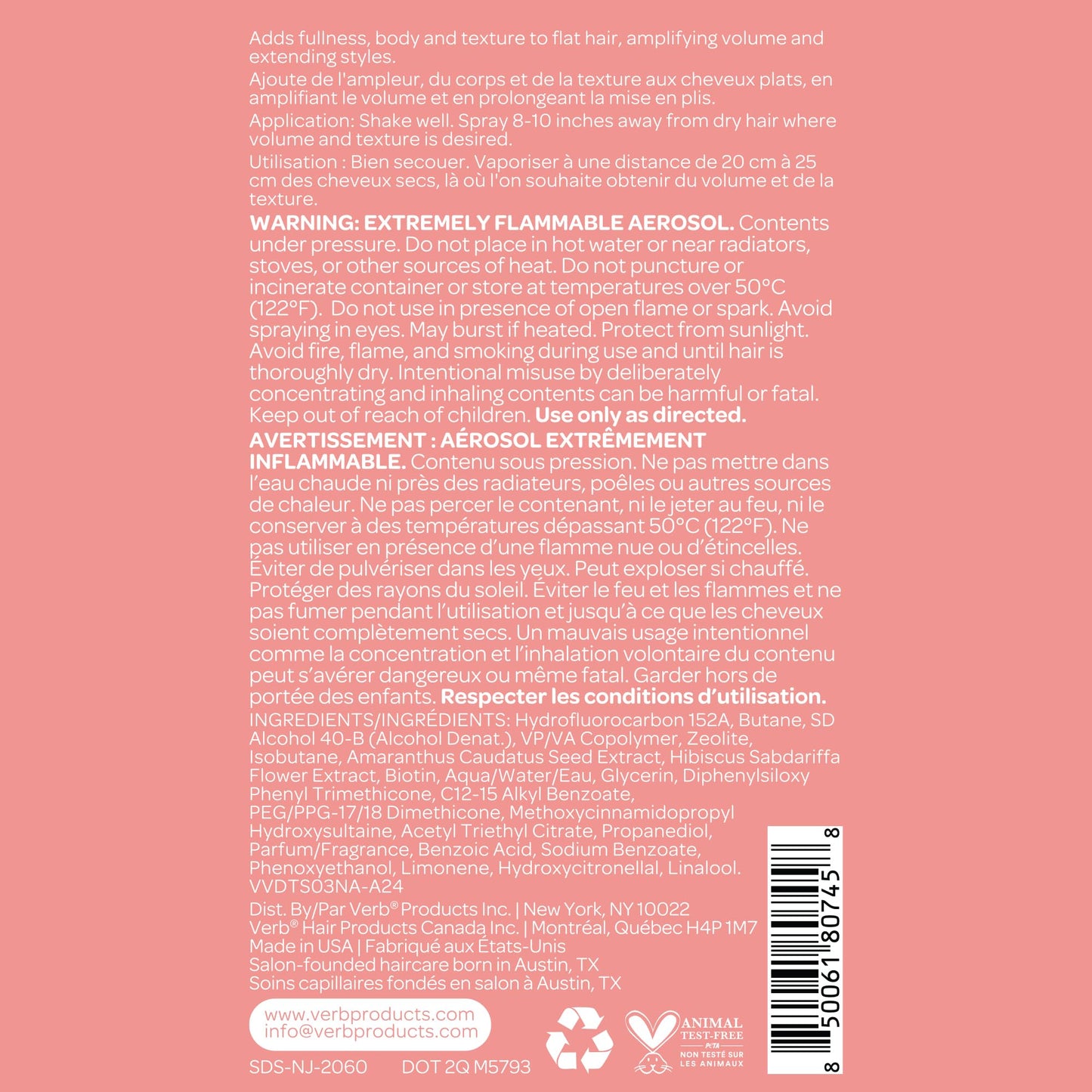 VERB Volume Dry Texture Spray- Boosts Volume, Adds Fullness & Weightless Grit - Sulfate, Paraben and Gluten Free
