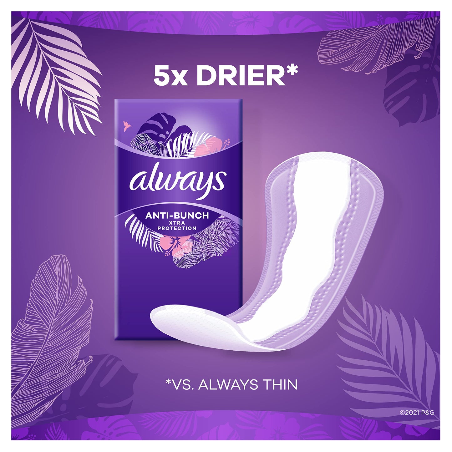 Always Panty Liners for Women Anti-Bunch Xtra Protection Daily Liners, Long, Unscented, 108 Count