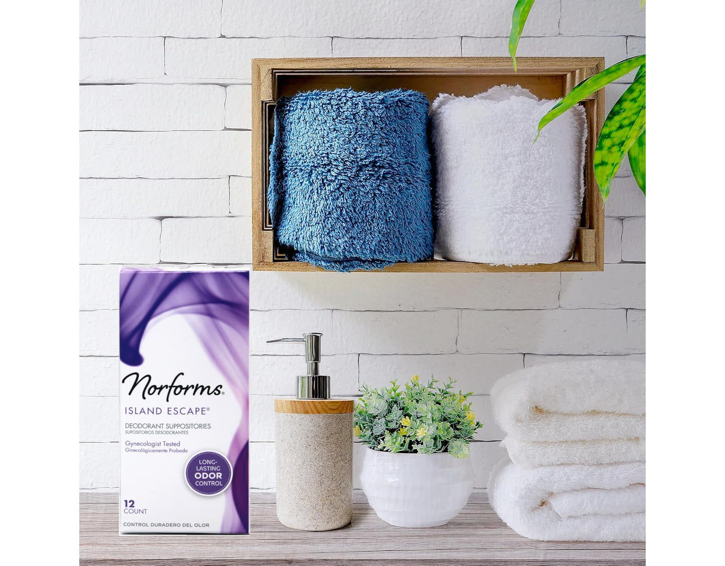 Norforms Feminine Deodorant Suppositories, Long Lasting Odor Control, Island Escape Scent, 12 Count (Pack of 3)