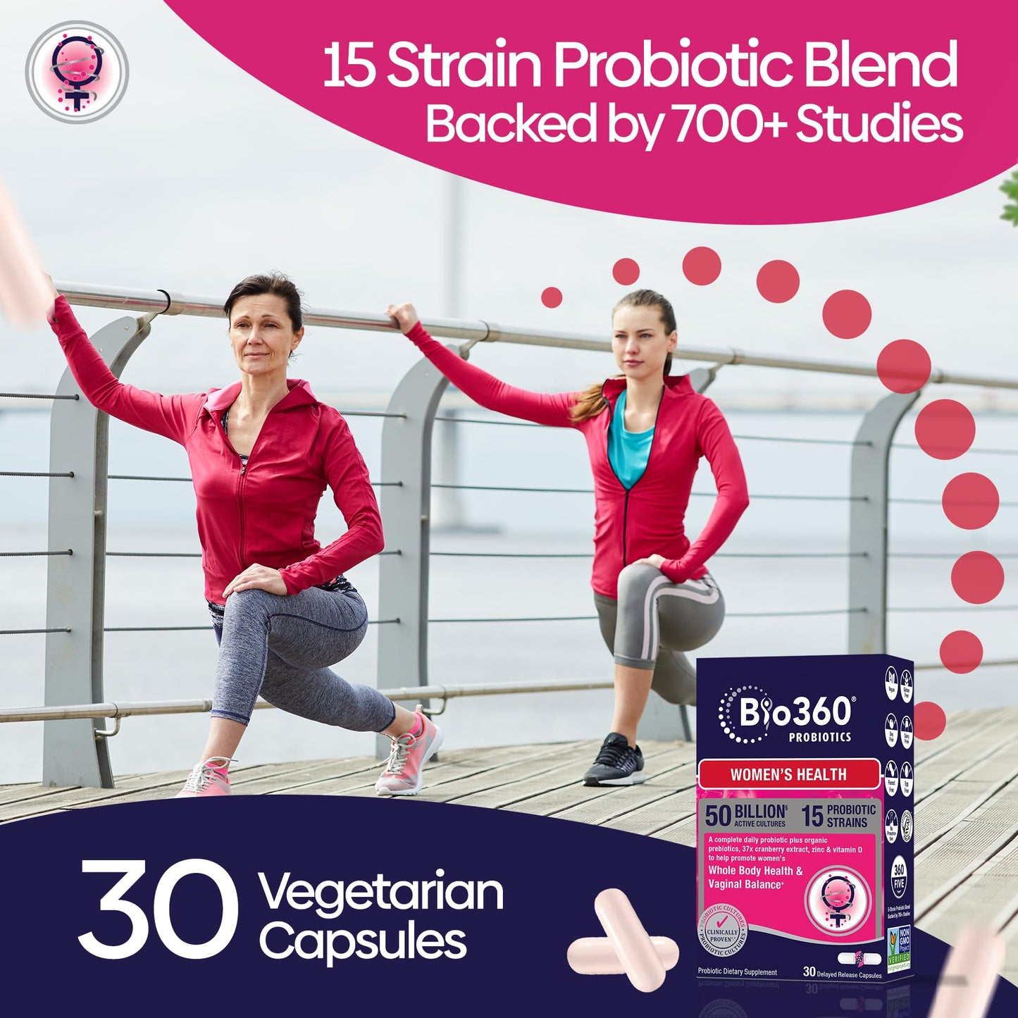 Bio360 Probiotics for Women Vaginigal Health - Supports pH Balance, Vaginal, Urinary, & Digestive Health - 50 Billion CFU & 15 Unique Strains for Healthy Vaginal Odor & Vaginal Flora - Shelf Stable