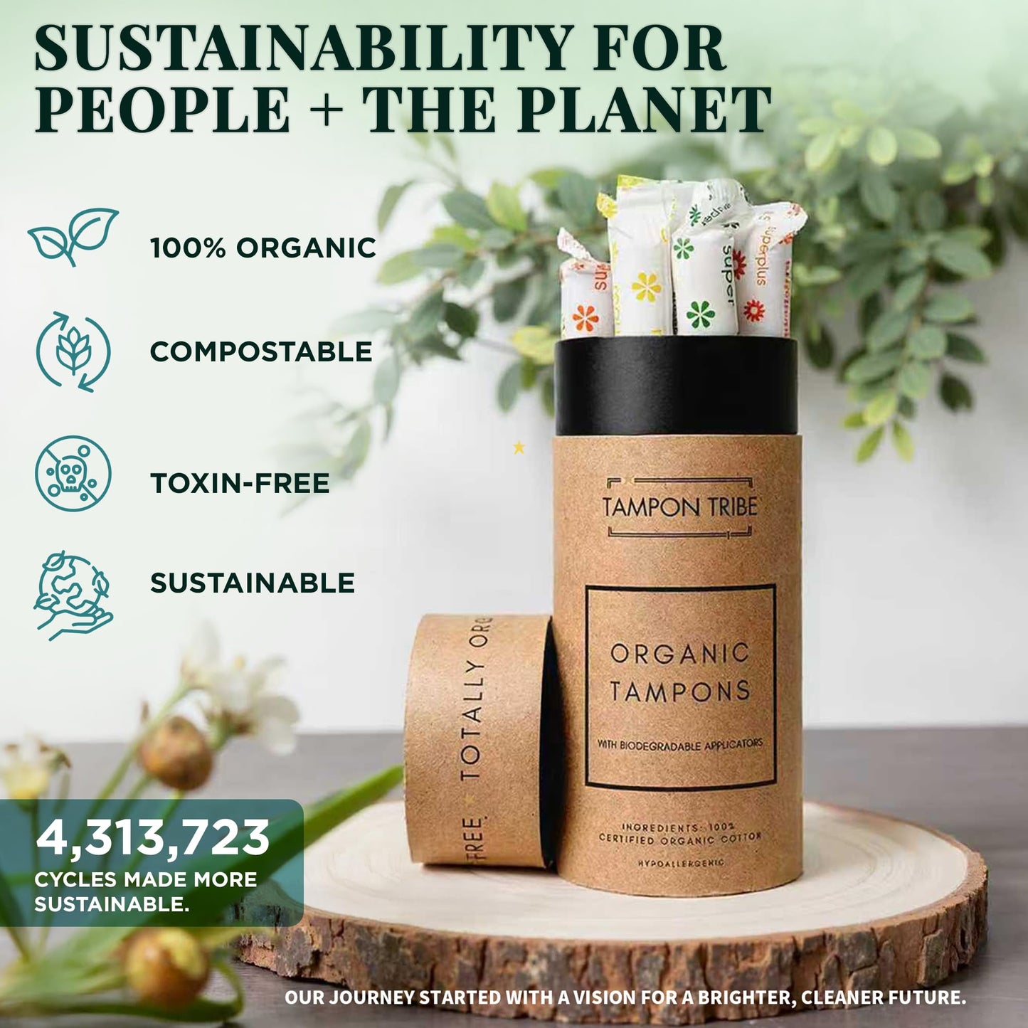 Tampon Tribe Super Plus Organic Tampons for Women | 72 Non-Toxic Tampons | Natural 100% Organic Cotton, Hypoallergenic, Metal and Chemical Free with Biodegradable Applicator | (72 Count - Super +)