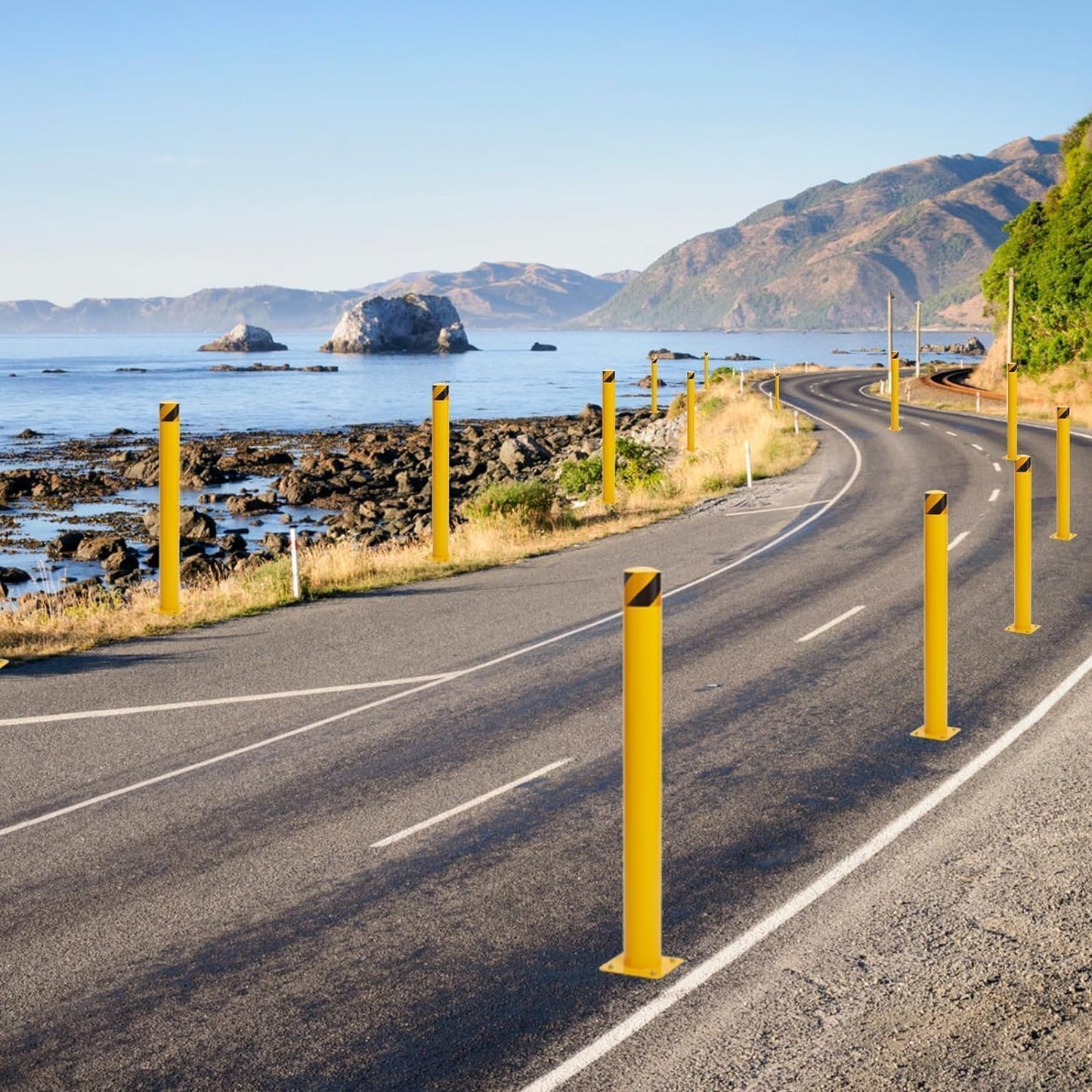 Safety Bollard Post 6 Packs, PeakPursuit 36 Inch Height Steel Bollards, 4.5 Inch Diameter Parking Bollard, Yellow Powder Coated Safety Parking Barrier Post, for Traffic Sensitive Areas