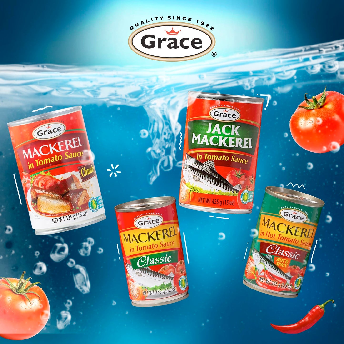 Grace Hot & Spicy Mackerel in Tomato Sauce 5.5oz - 10 Pack Canned Mackerel