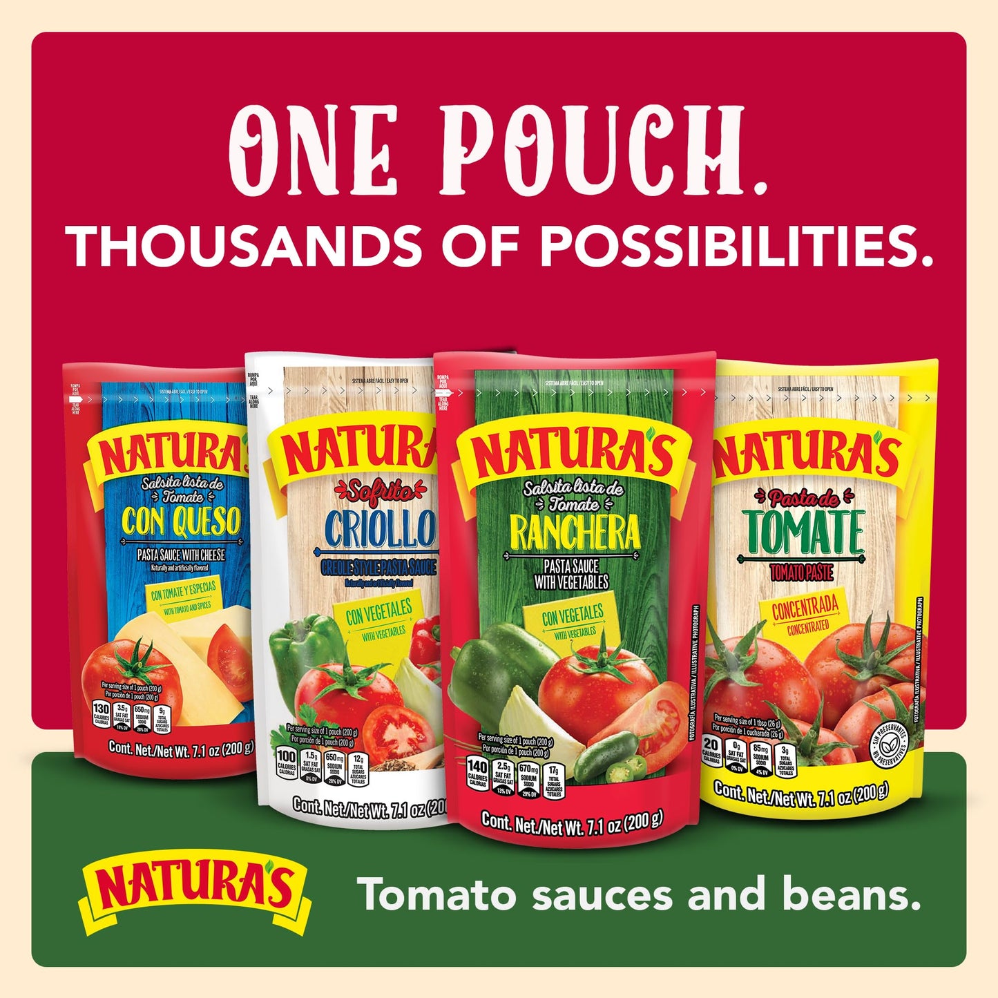 NATURA'S Sofrito Criollo Sauce, Natural Vegetable Pasta Sauce in 7.1oz. Easy-Open Pouch (Pack of 24)