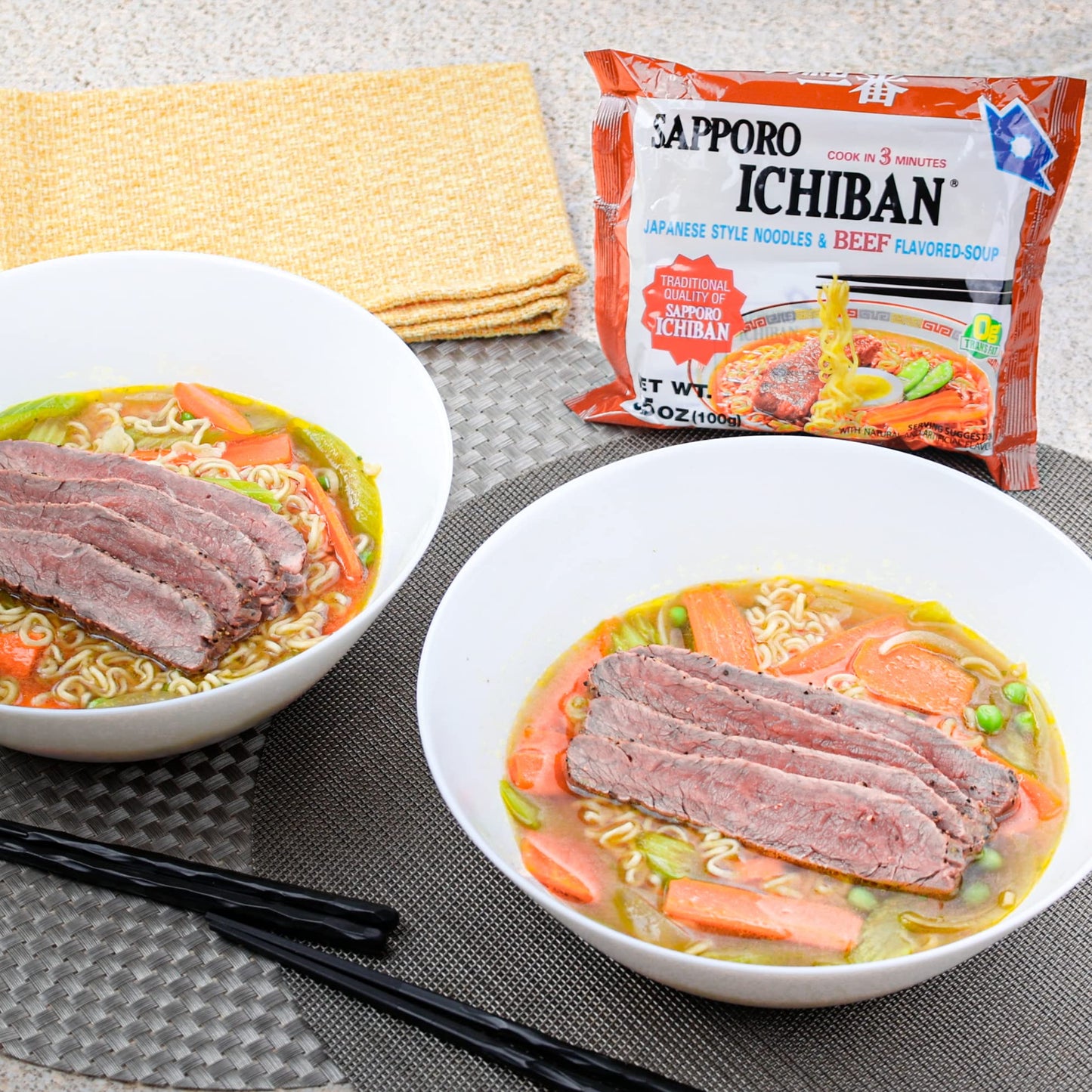 Ramen Noodles, Beef Flavor, No. 1 Tasting Japanese Instant Noodles (3.5 Oz. x 24 packs) | 24 Pack Case