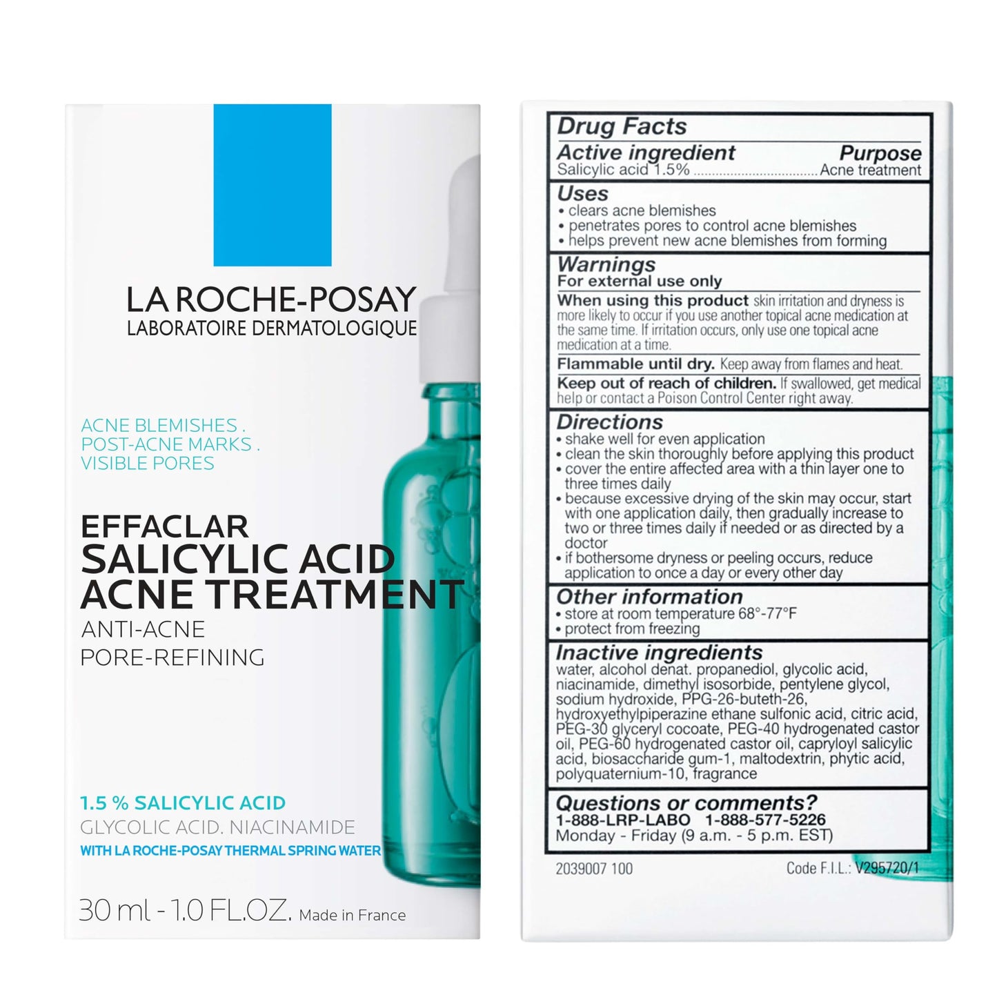 La Roche-Posay Effaclar 1.5% Salicylic Acid Serum, Acne Treatment For Face With Glycolic Acid & Niacinamide, Acne Serum Helps Clear Blackheads, Whiteheads, Pimples & Reduces Post Acne Marks