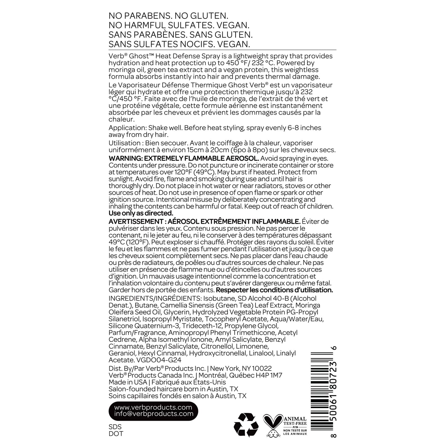 VERB Ghost Heat Defense Spray - Weightless Heat Protection + Shine - for Fine to Medium Hair - Vegan, Free of Harmful Sulfates