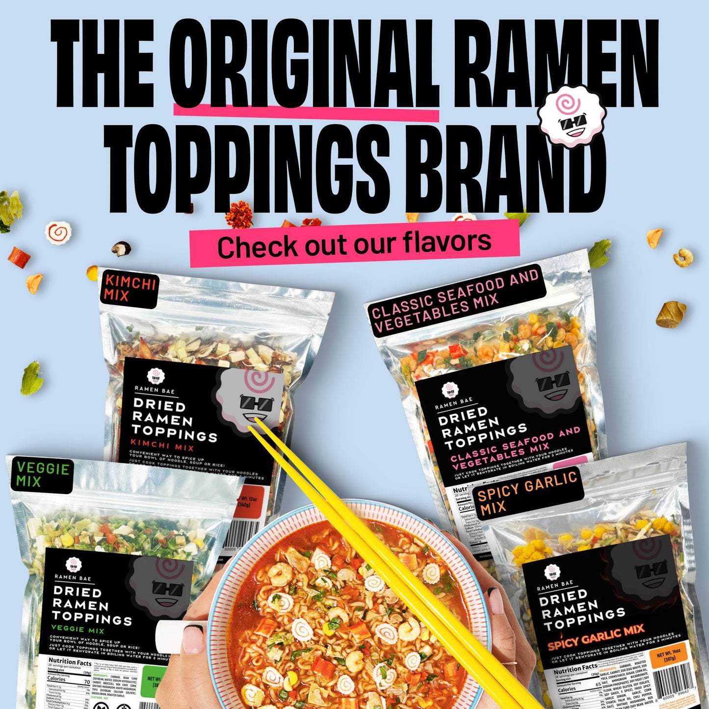 The Ramen Bae - Kimchi Mix, Dried Ramen Toppings - Ramen Toppers - 12oz