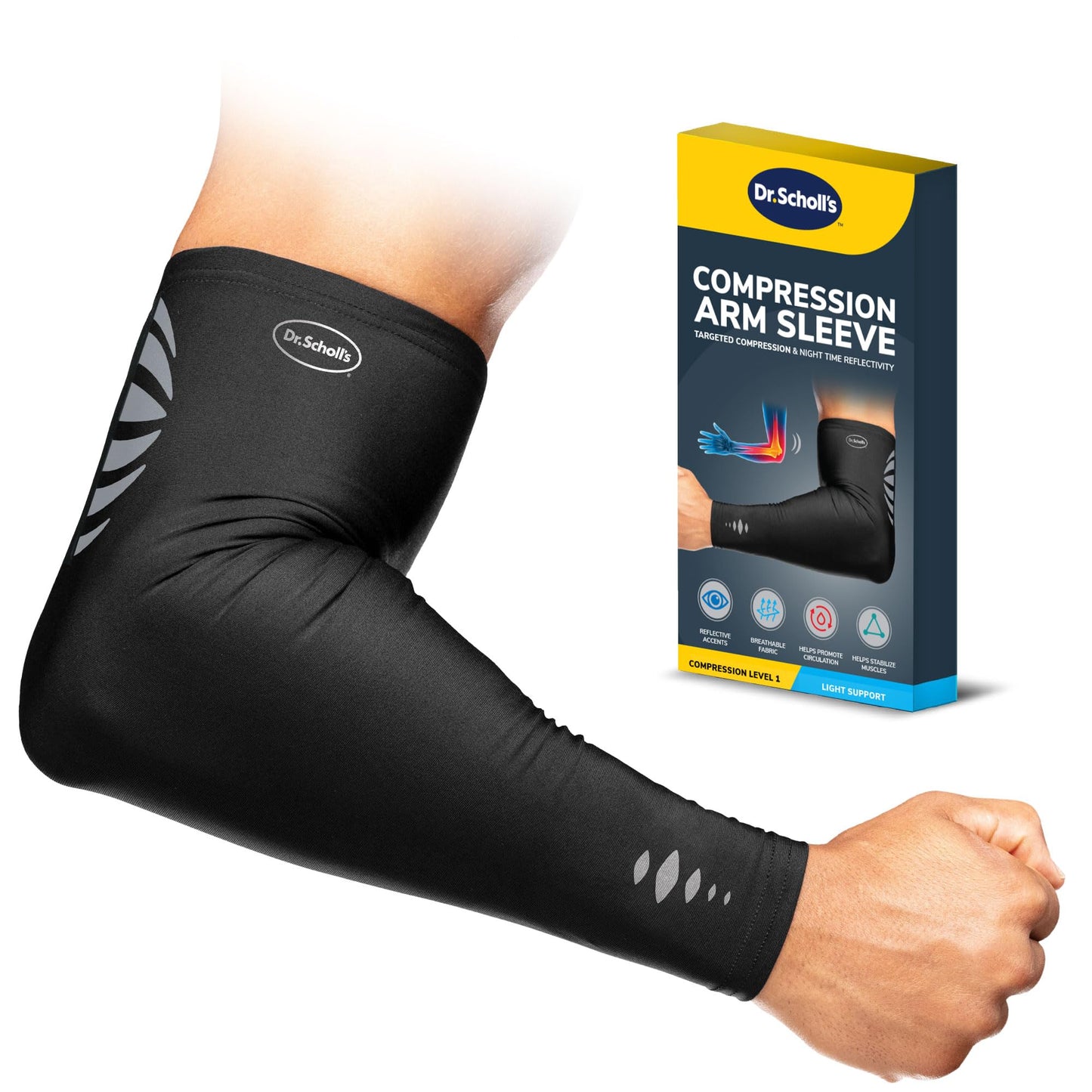 Dr. Scholl’s Compression Arm Sleeve with Breathable & Copper-Infused Fabrics for Pain Relief & Support (Size L/XL)