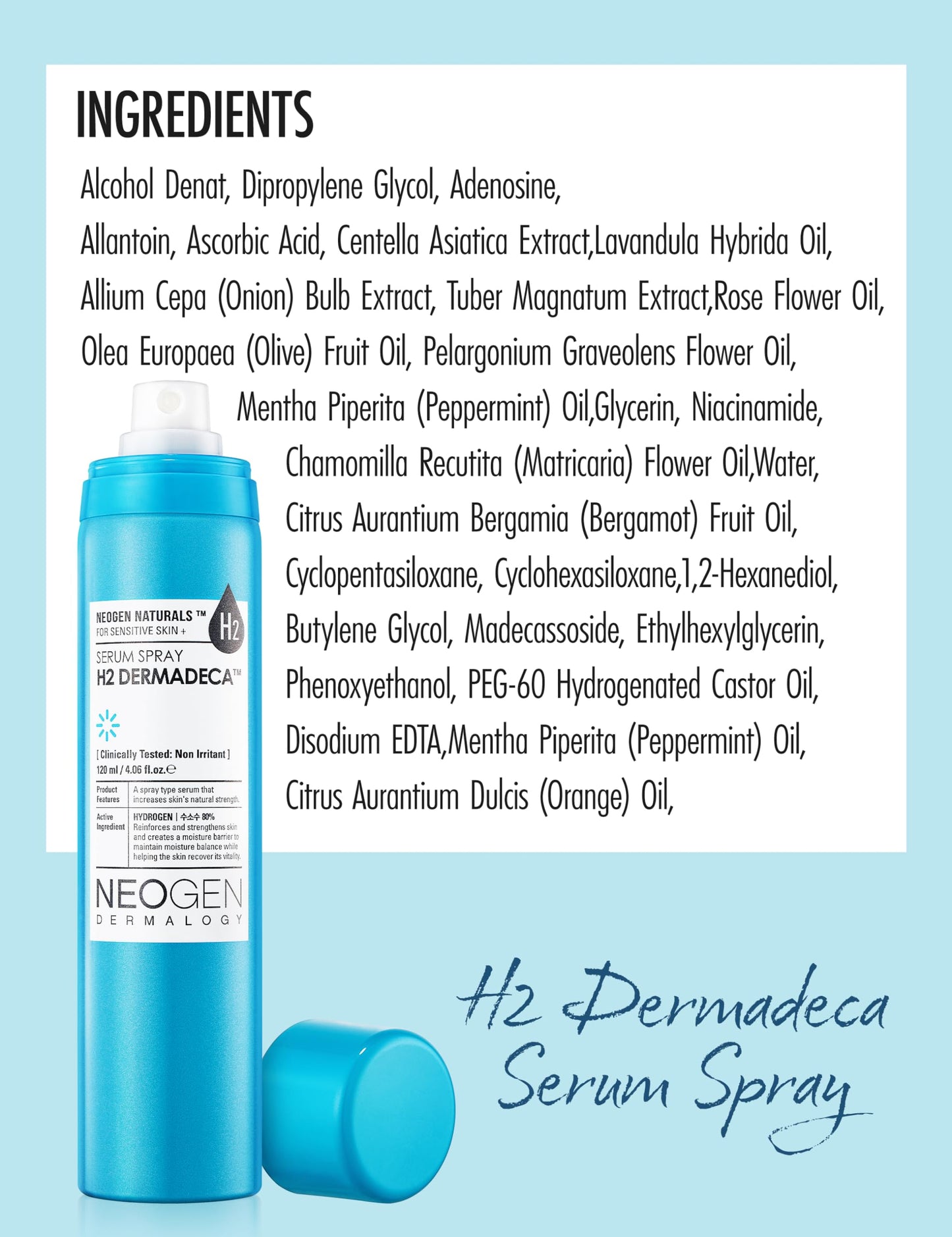 Neogen H2 Dermadeca Serum Facial Spray | 80% Hydrogen-Water Face Mist Hydrating Serum w/Niacinamide Vitamin C & Centella 4.06 fl oz