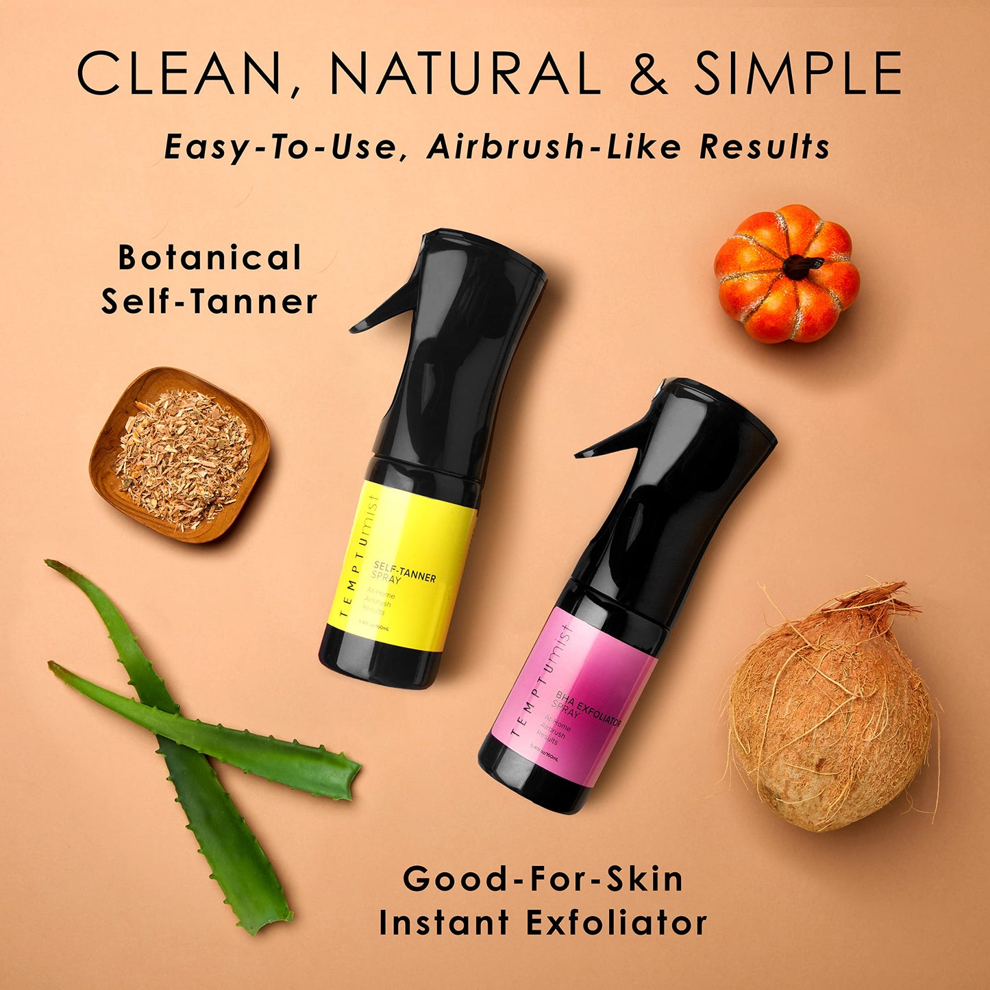TEMPTU Mist Self Tanner Spray & Pre Tan BHA Exfoliator in Deluxe Ultra Fine Continuous Sprayer, Natural Gradual Tanning Water & No Rinse Hydrating Exfoliant, Vegan Sunless Tanning for Face & Body