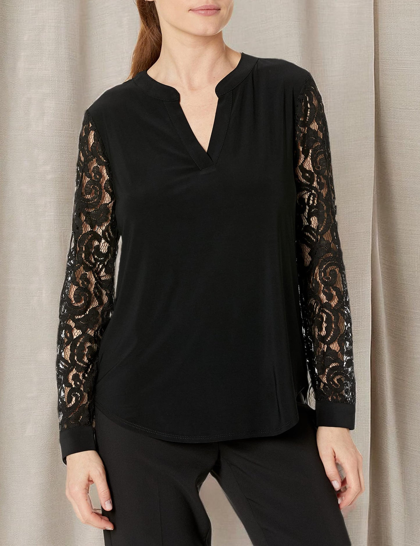 Kasper Women's Split Neck Top W/Combo SLV