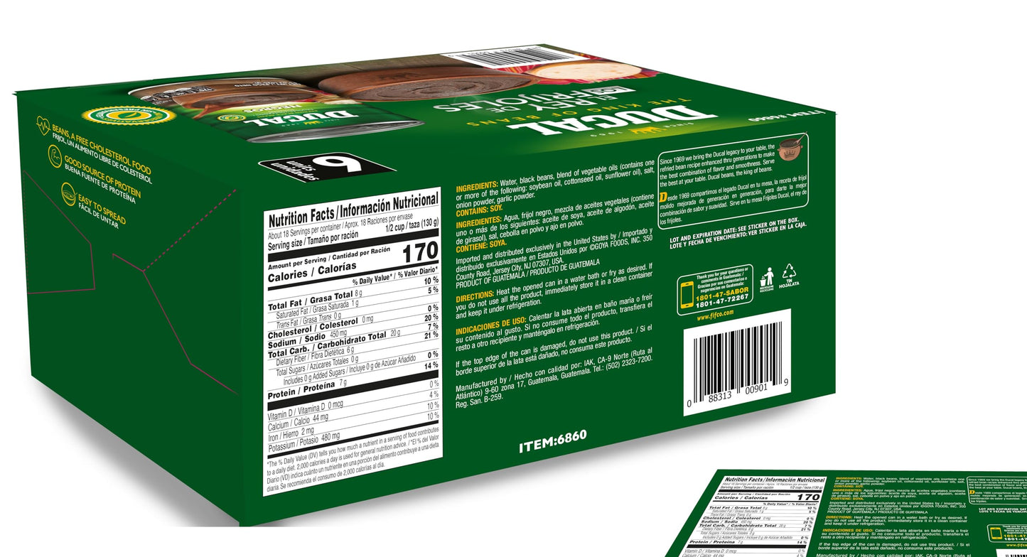 Ducal Instant Vegetarian Black Refried Beans 15oz (Pack of 6) | Gluten & Cholesterol Free, Excellent Source of Protein & Iron, Ready-to-Eat, Perfect for Quick and Healthy Meals