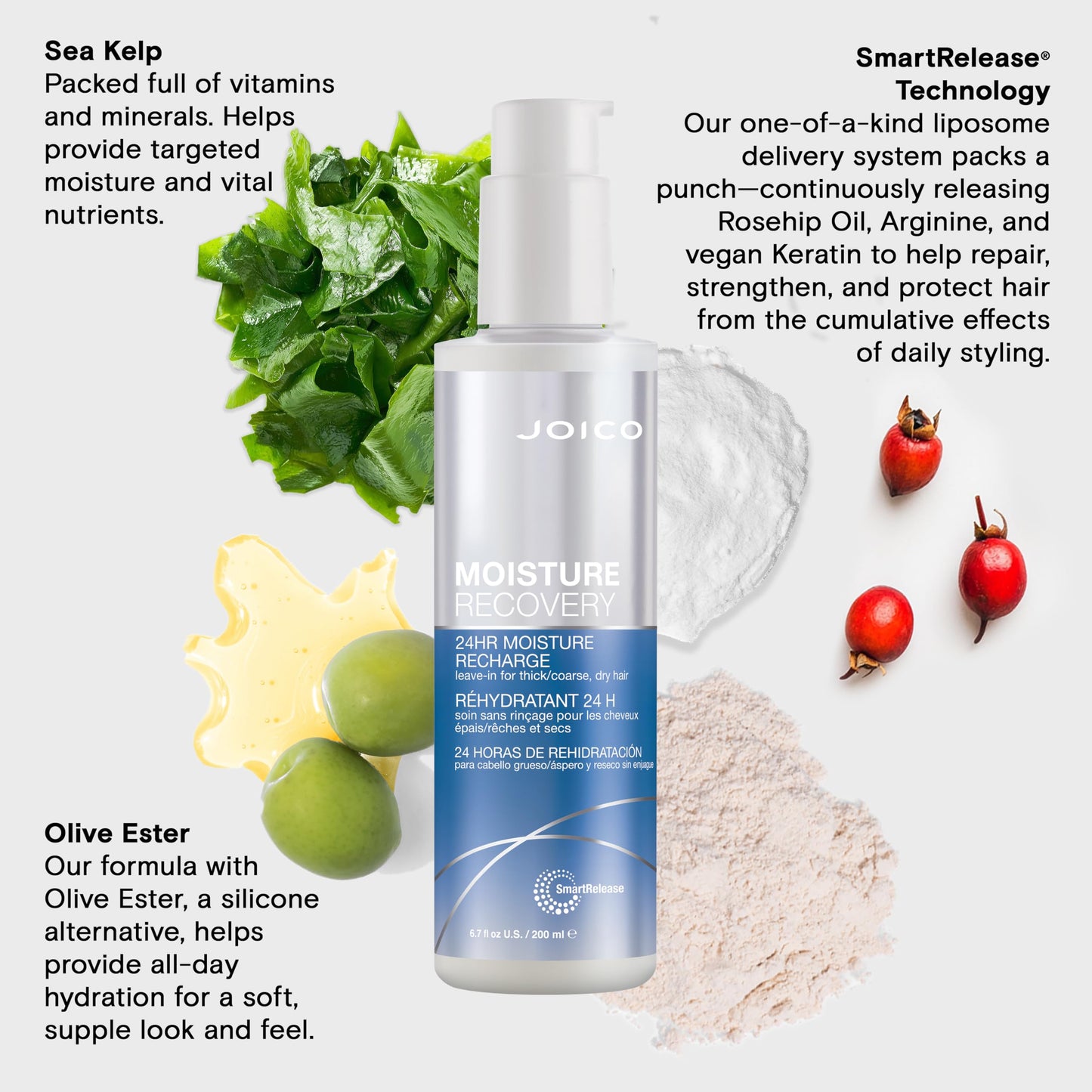 Joico Moisture Recovery 24 Hour Moisture Recharge Leave-In | For Thick, Coarse, Dry Hair | All-Day Moisture | Instantly Detangles | Reduce Breakage | Frizz Protection | With Olive Ester & Sea Kelp